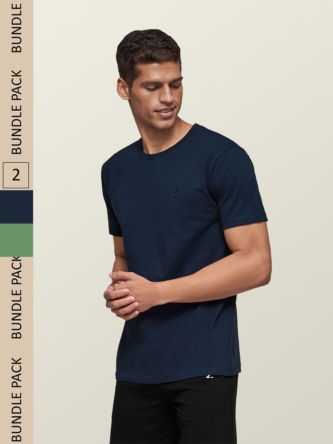 

XYXX Men Pack Of 2 Green Solid Antimicrobial Organic Cotton Tailored-Fit Sustainable Lounge T-Shirts