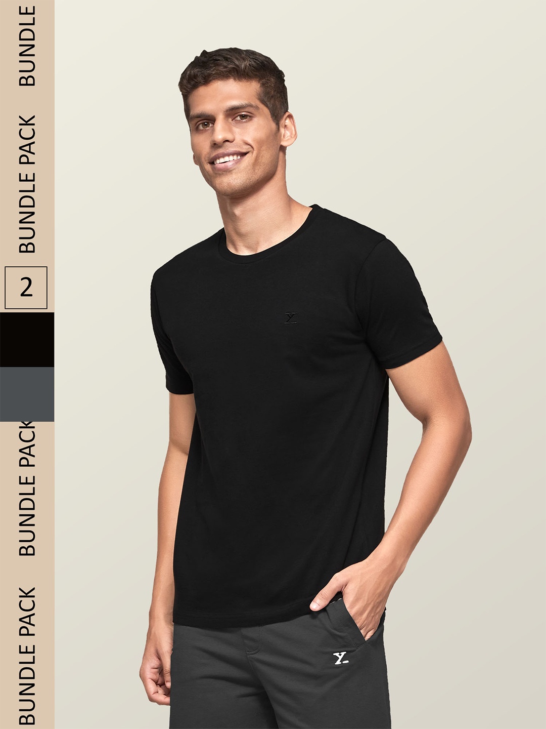 

XYXX Men Pack Of 2 Black Solid Antimicrobial Organic Cotton Tailored-Fit Sustainable Lounge T-Shirts
