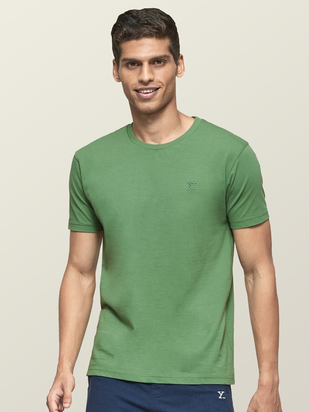 

XYXX Men Green Solid Antimicrobial Organic Cotton Tailored-Fit Sustainable Lounge T-Shirts
