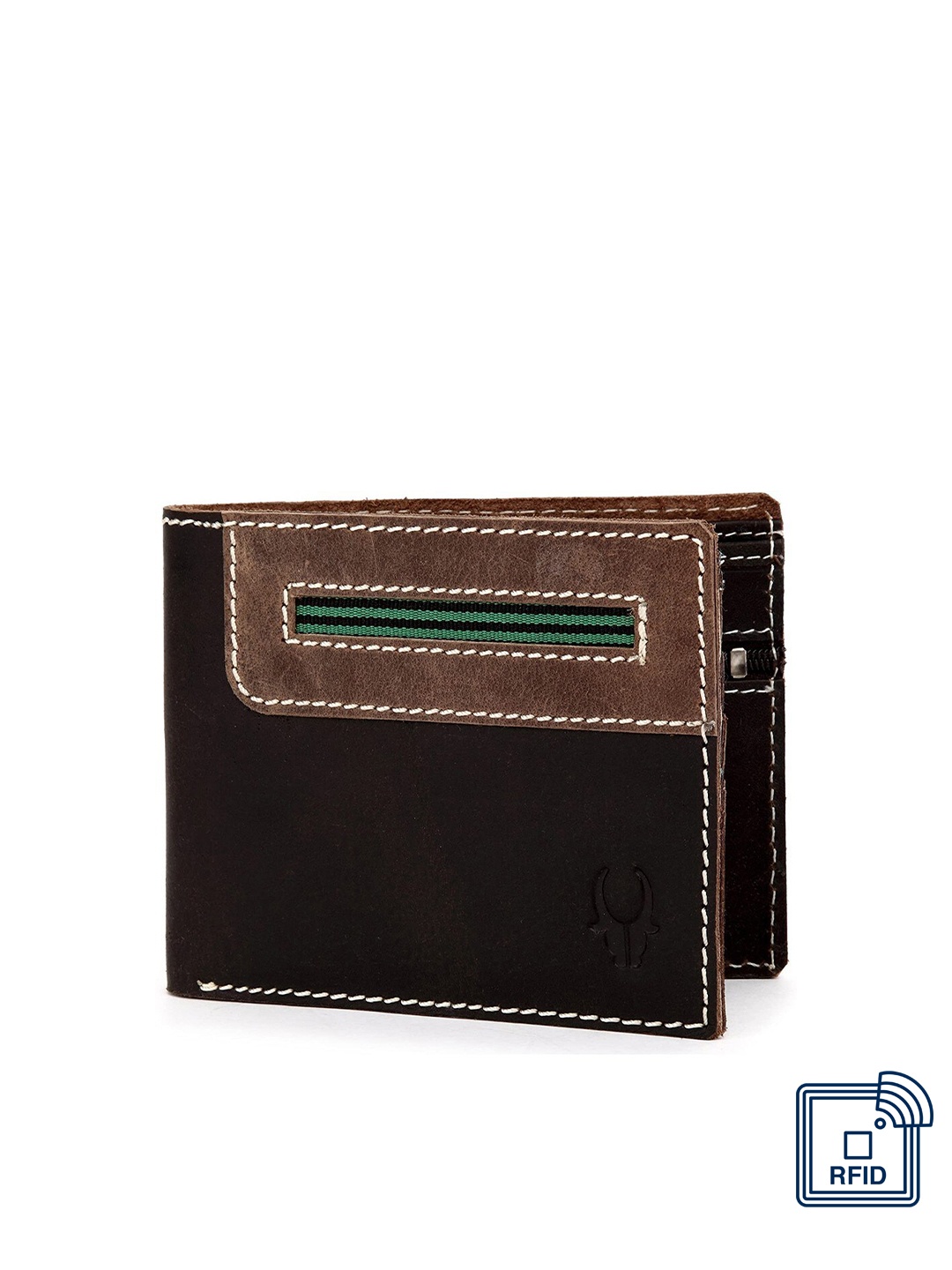 

WildHorn Men Black & Brown Colourblocked Two Fold Leather Wallet