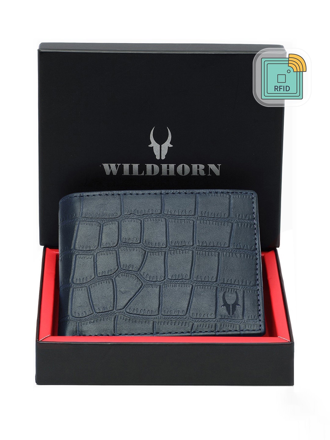 

WildHorn Men Blue Textured Two Fold Leather Wallet