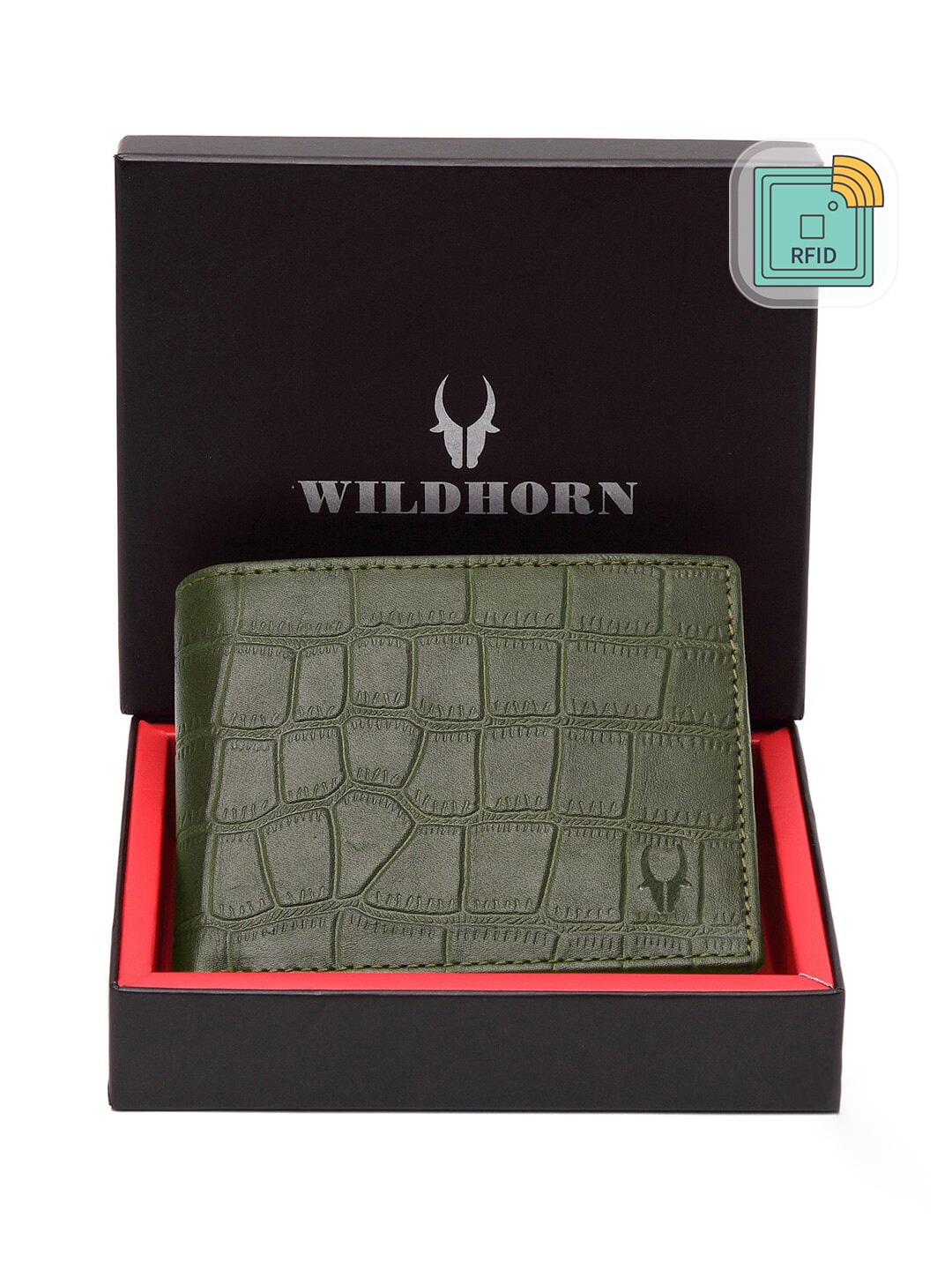 

WildHorn Men Green Textured Two Fold Leather Wallet