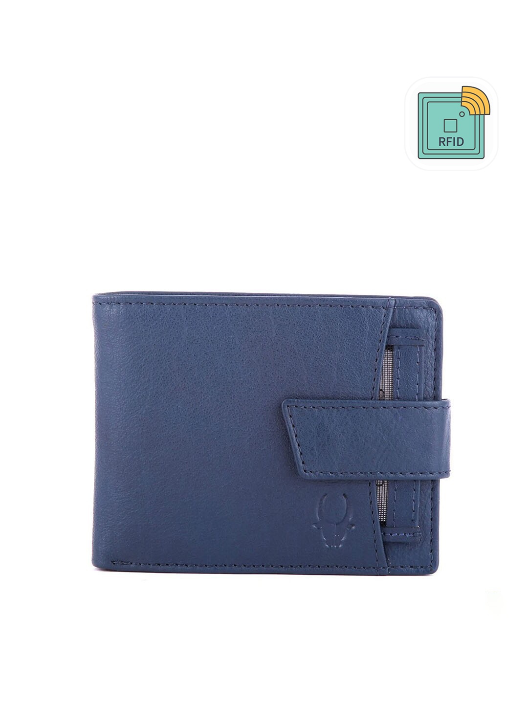 

WildHorn Men Blue Solid RFID Leather Two Fold Wallet