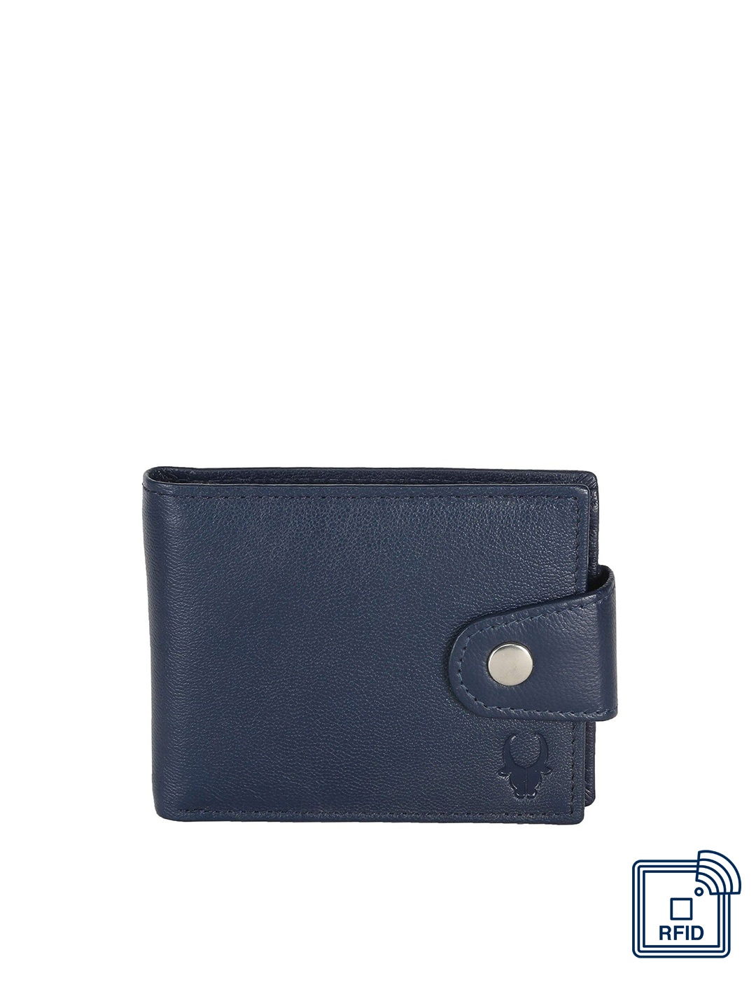 

WildHorn Men Navy Blue Textured RFID Protected Leather Two Fold Wallet