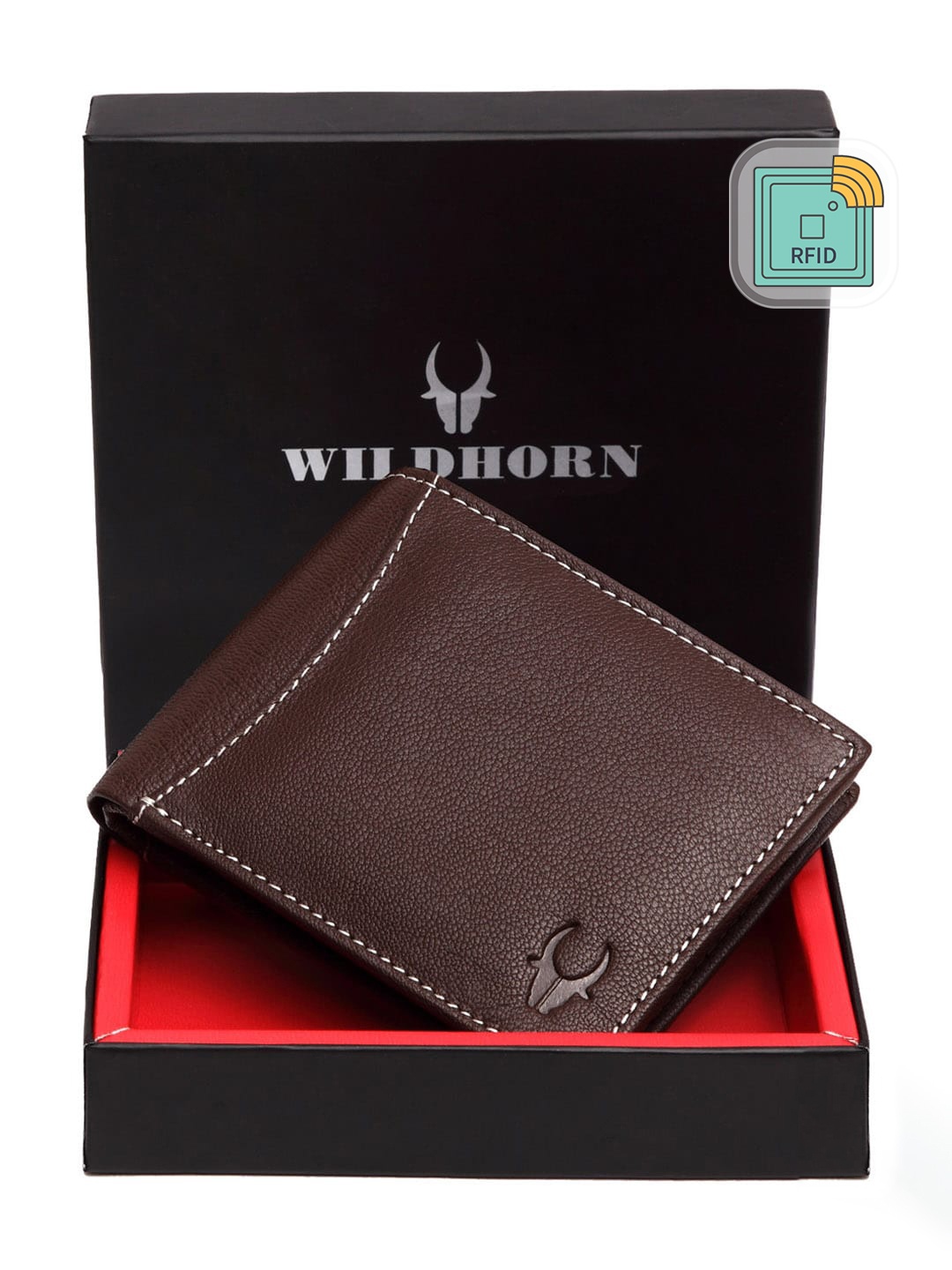 

WildHorn Men Brown Solid RFID Leather Two Fold Wallet