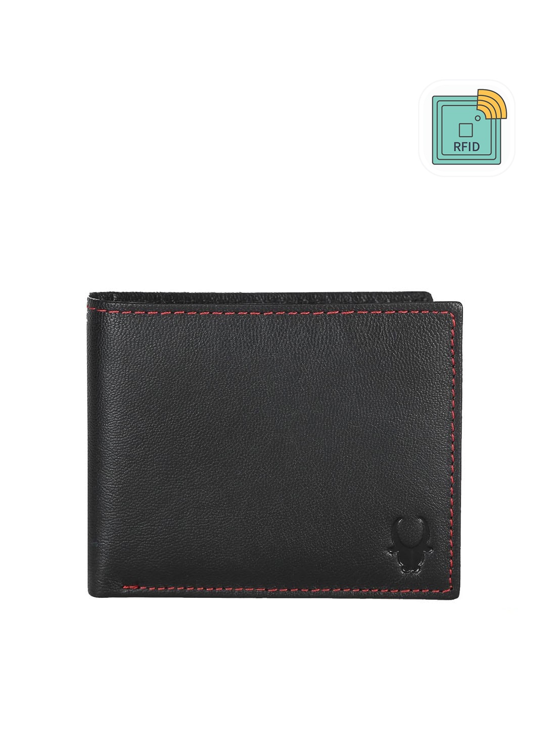 

WildHorn Men Black Textured Genuine Leather RFID Two Fold Wallet