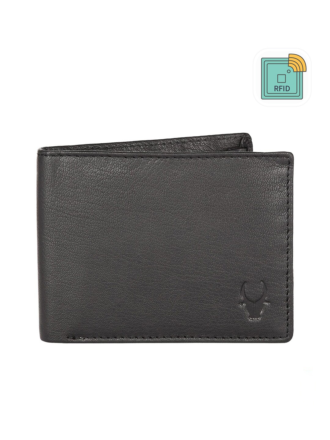 

WildHorn Men Black Textured RFID Protected Leather Two Fold Wallet