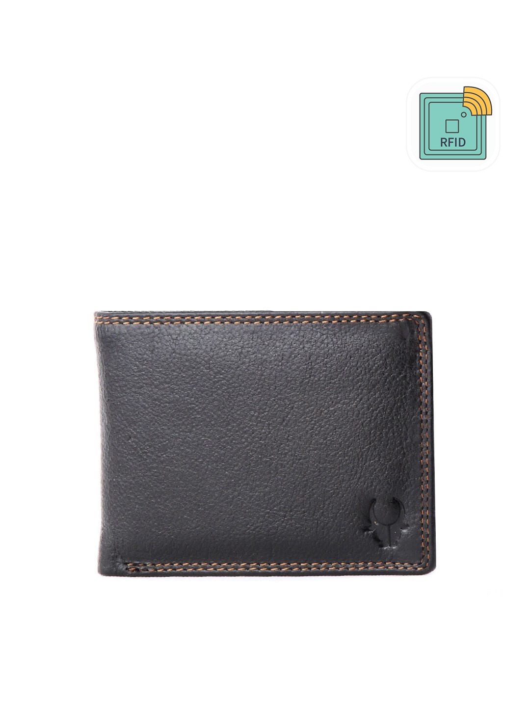 

WildHorn Men Black Textured RFID Protected Leather Two Fold Wallet