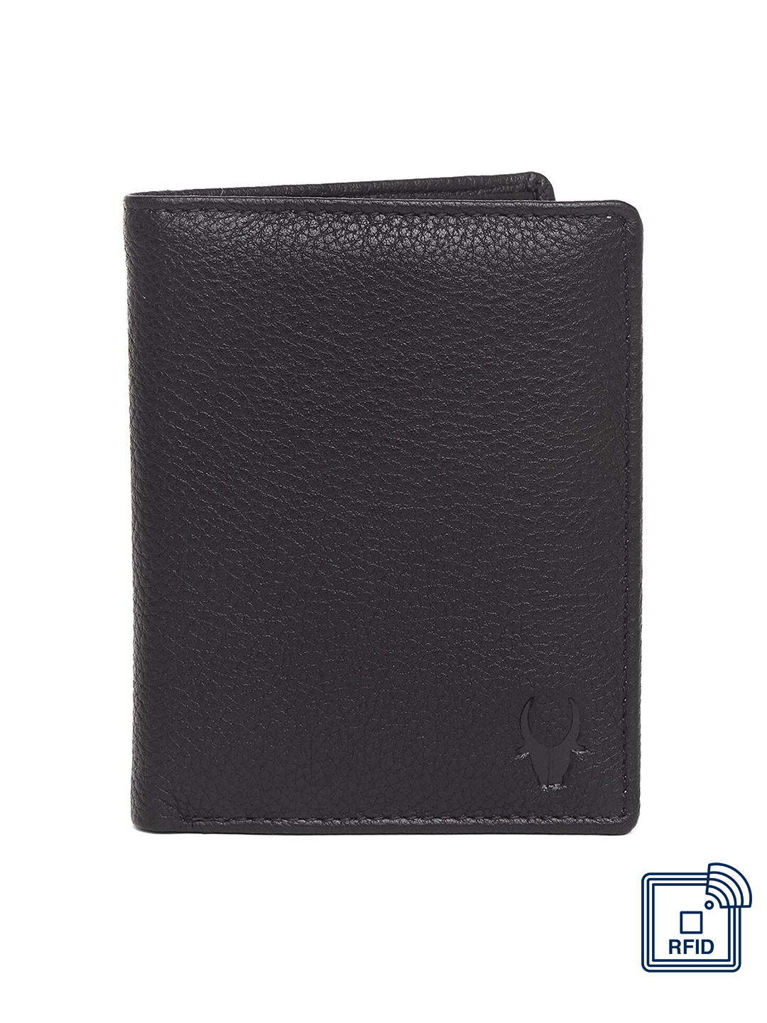 

WildHorn Men Black Textured Genuine Leather RFID Two Fold Wallet