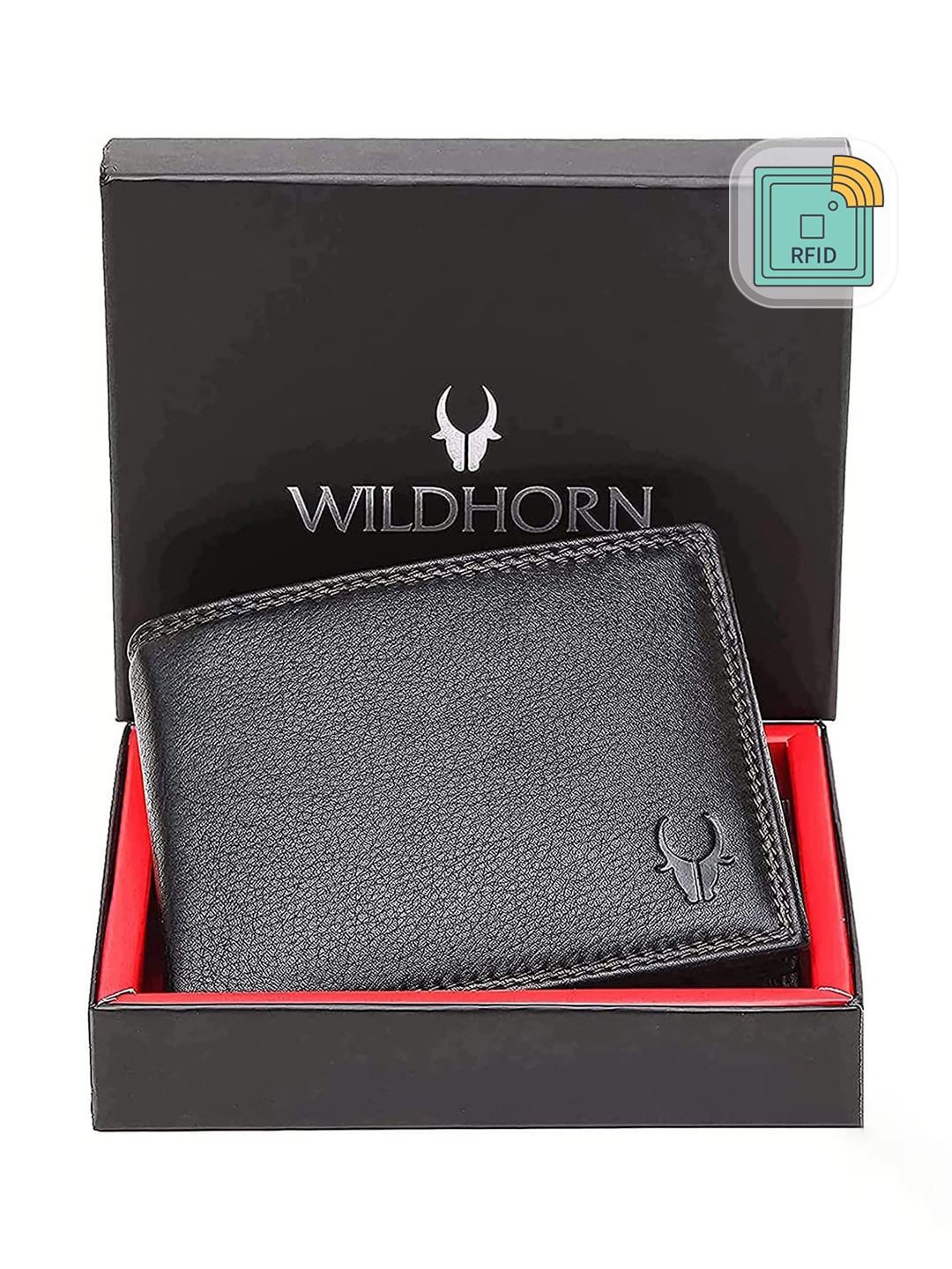 

WildHorn Men Black Solid RFID Leather Two Fold Wallet
