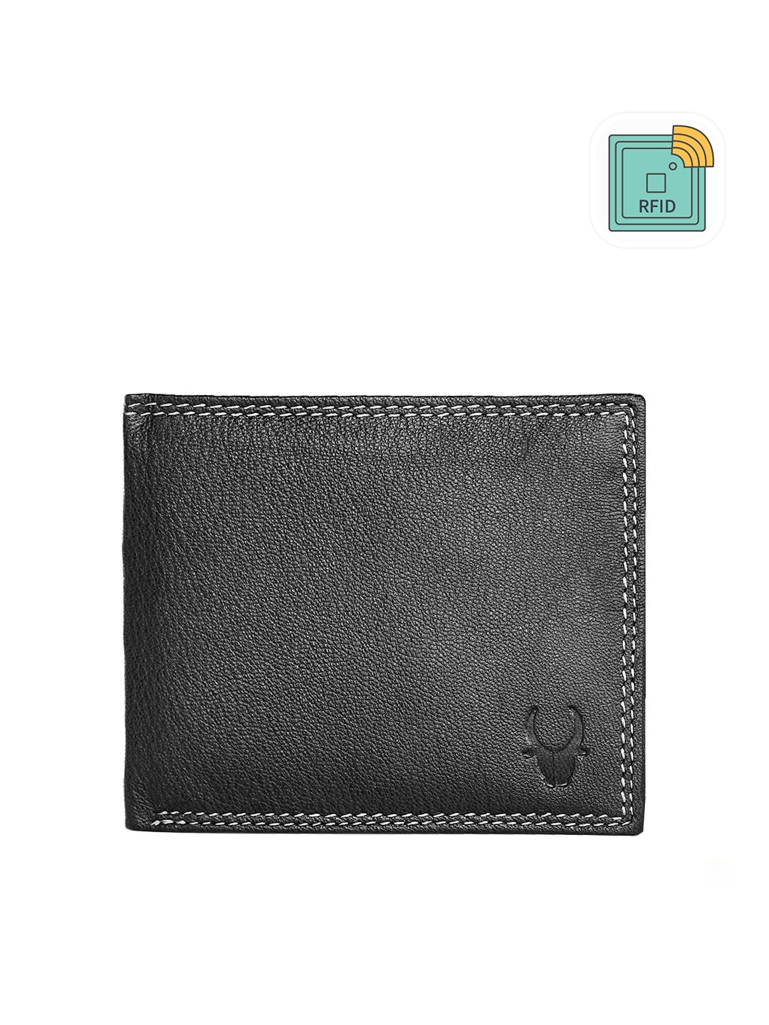 

WildHorn Men Black Textured Two Fold Leather Wallet