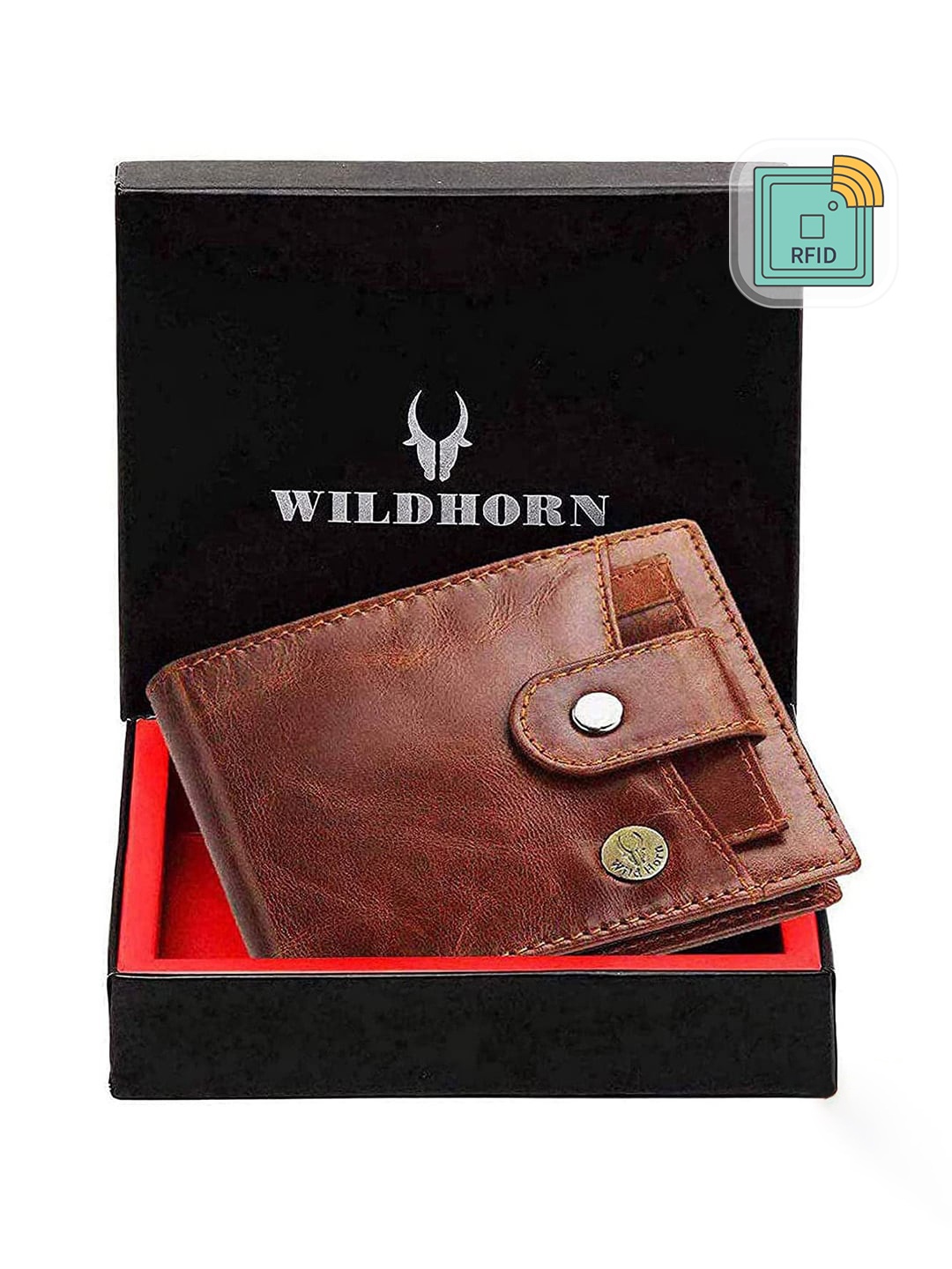 

WildHorn Men Brown Solid Leather RFID Protected Two Fold Wallet