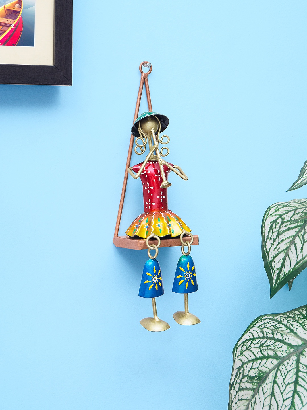 

Golden Peacock Handpainted Musician Doll Wall Decor Showpiece, Red