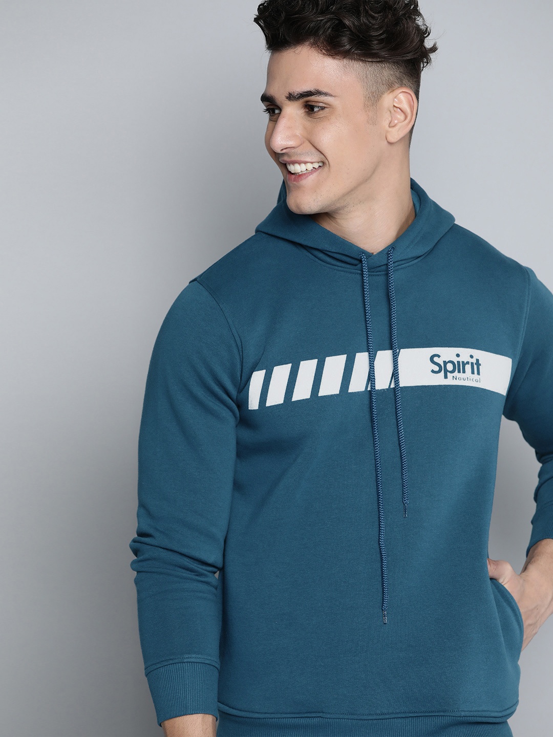 

Mast & Harbour Men Teal Blue Hooded Sweatshirt