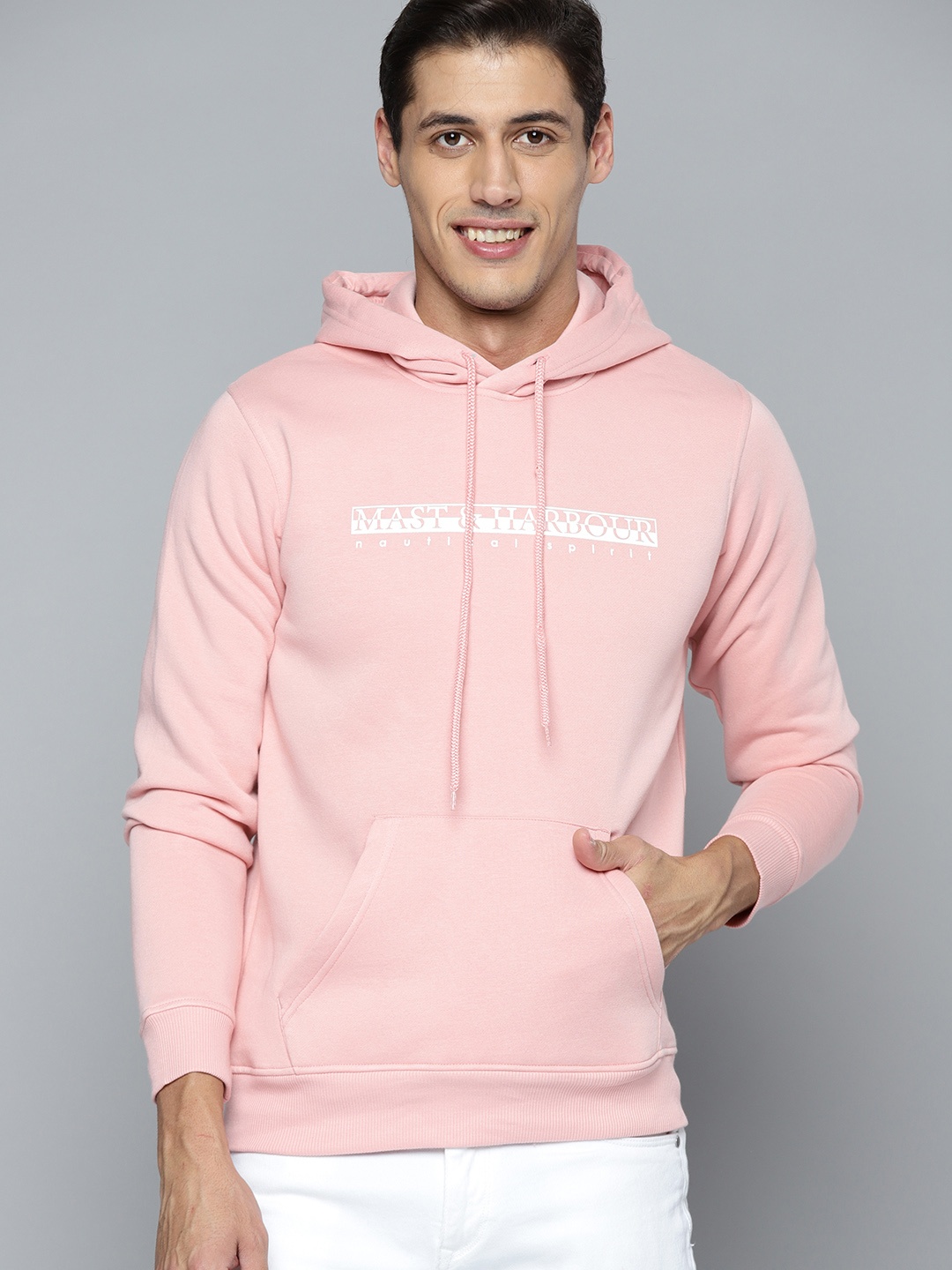 

Mast & Harbour Men Pink Printed Hooded Sweatshirt