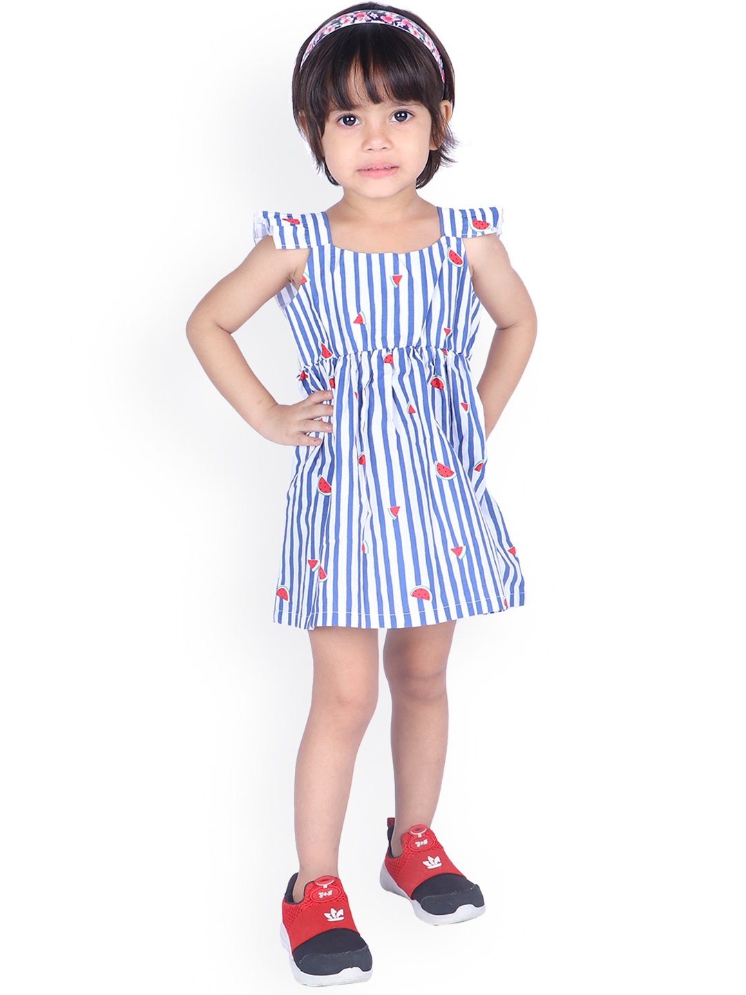 

Nino Bambino Girls Multicoloured Striped Sustainable Dress, Multi