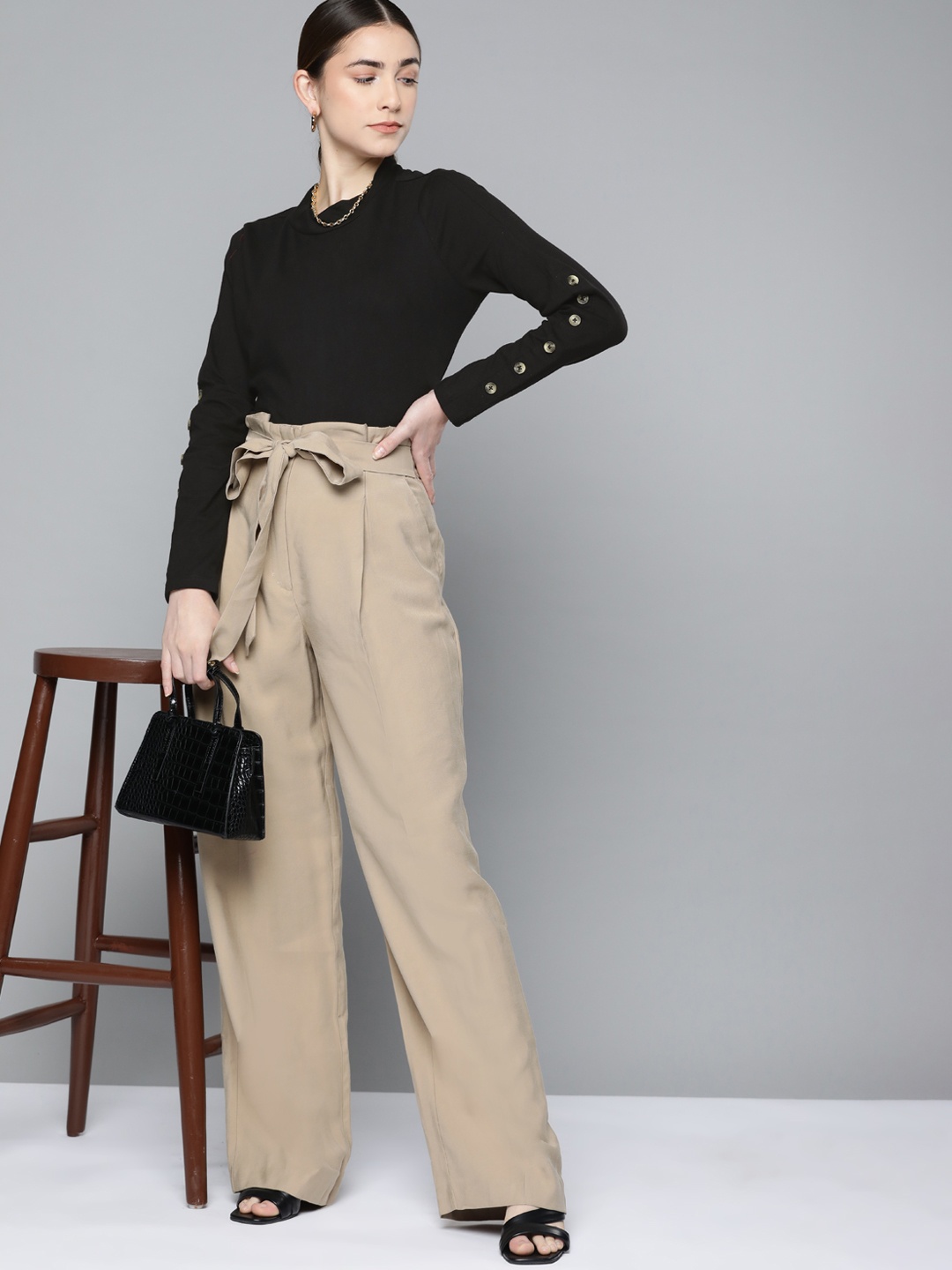 

Chemistry Women Black Solid Pure Cotton Button Detail Top