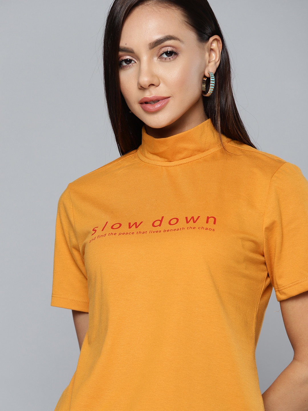 

Chemistry Yellow Printed High Neck Top
