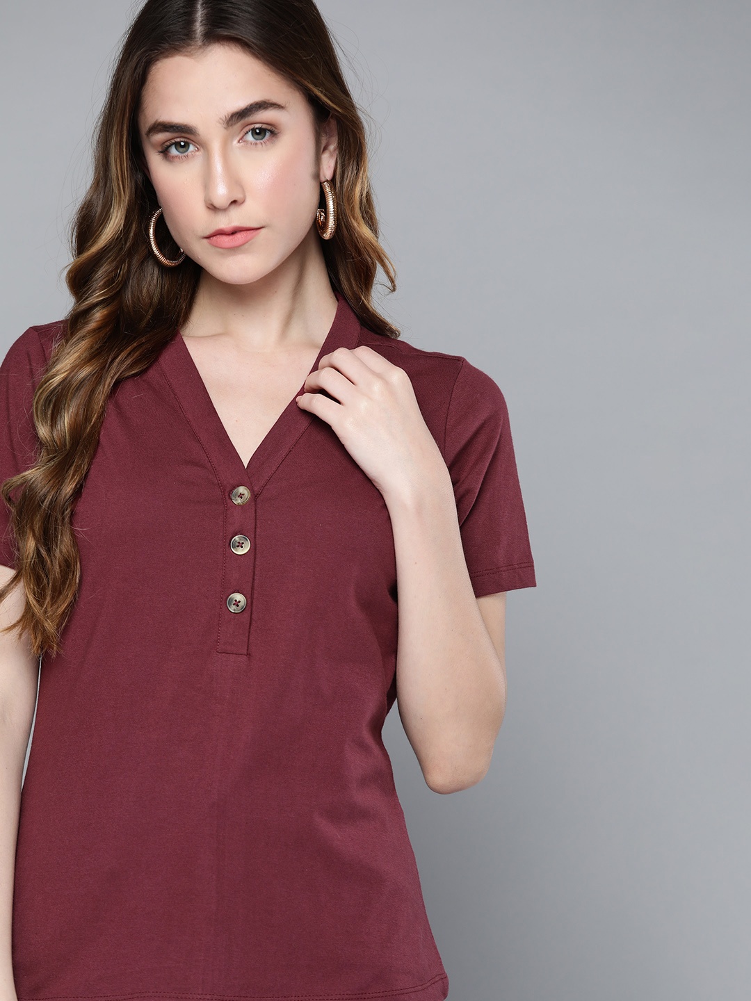 

Chemistry Women Maroon Pure Cotton Top