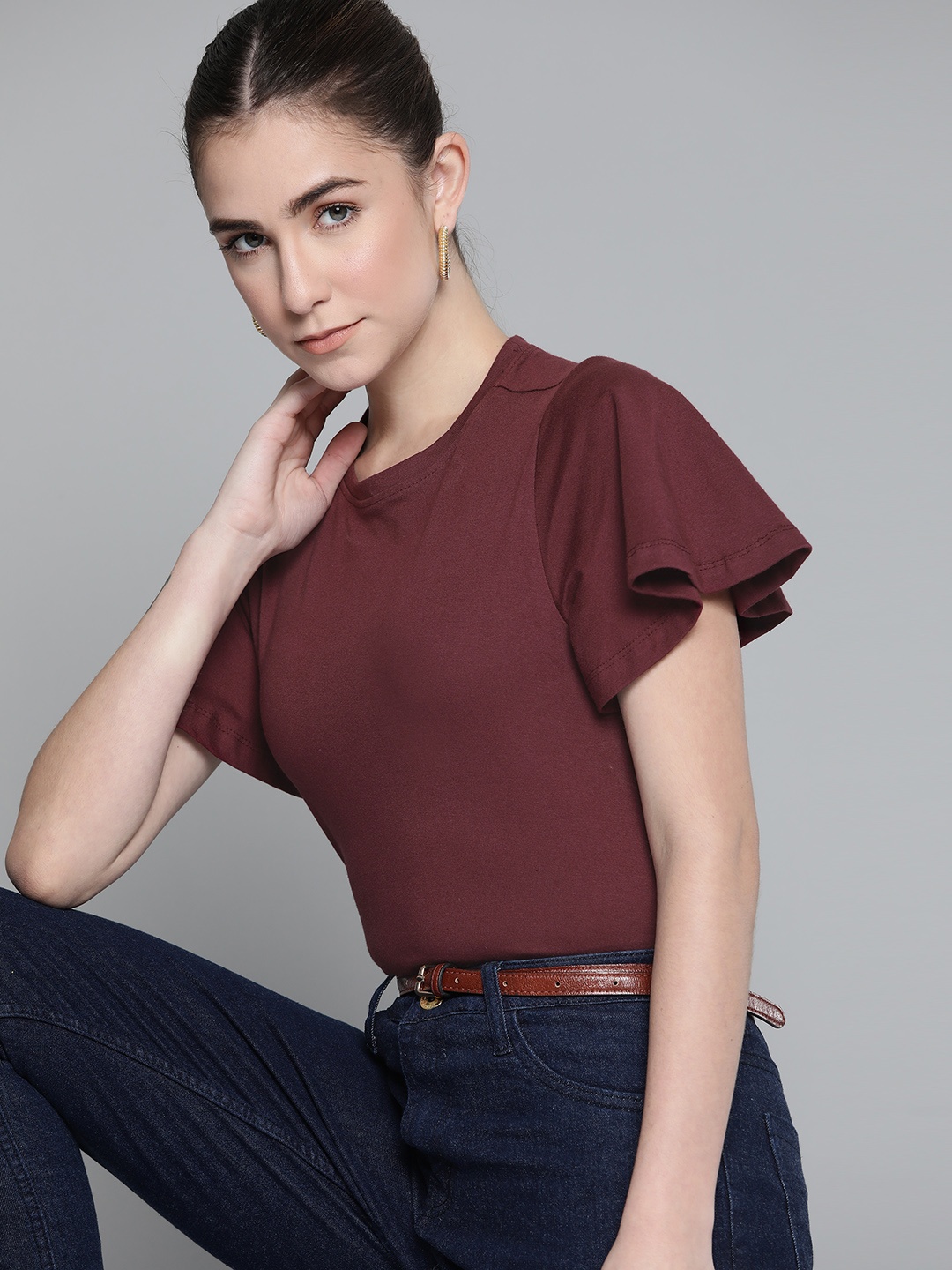

Chemistry Maroon Solid Pure Cotton Top