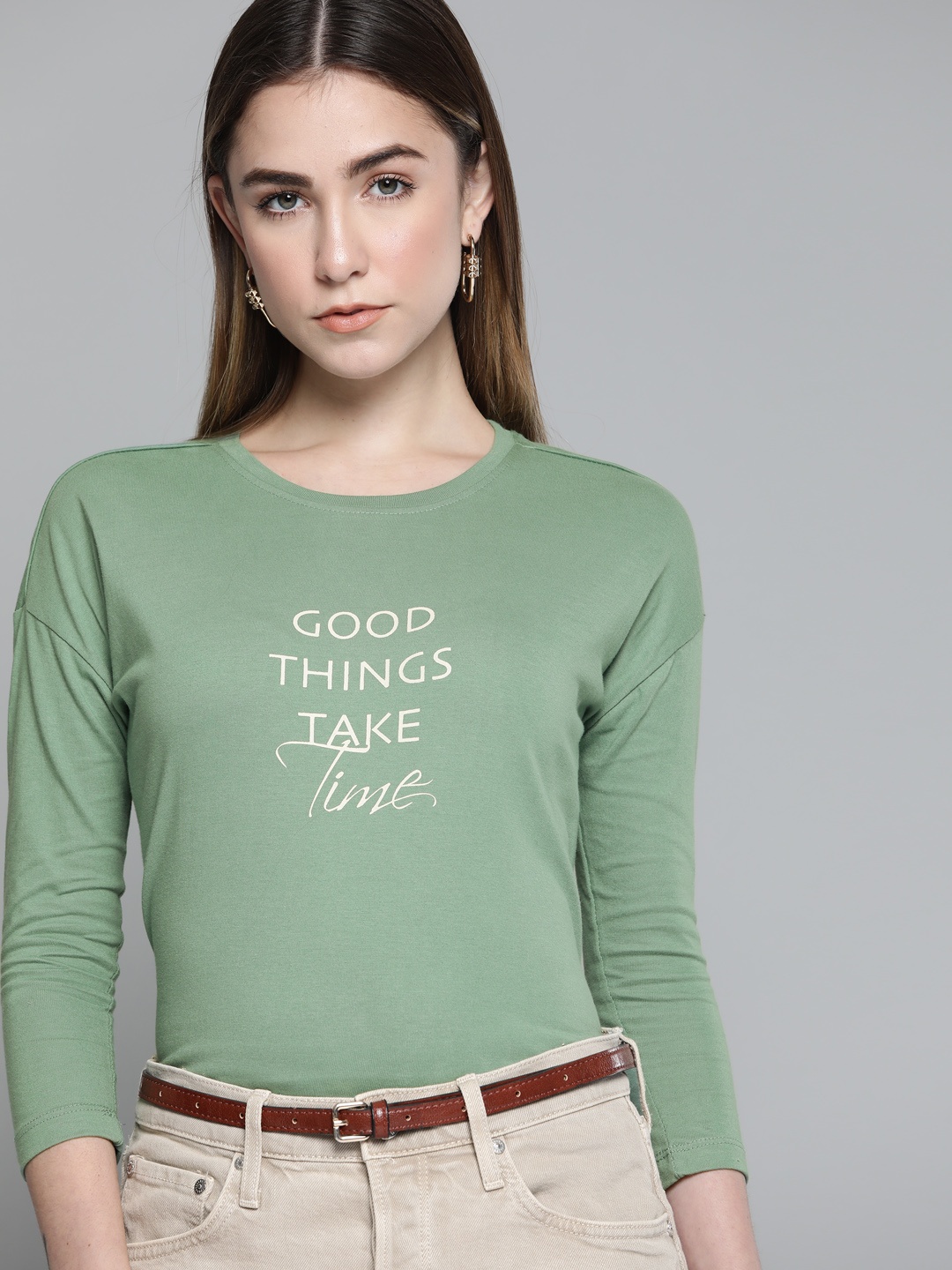 

Chemistry Women Green Typography Printed Pure Cotton T-shirt