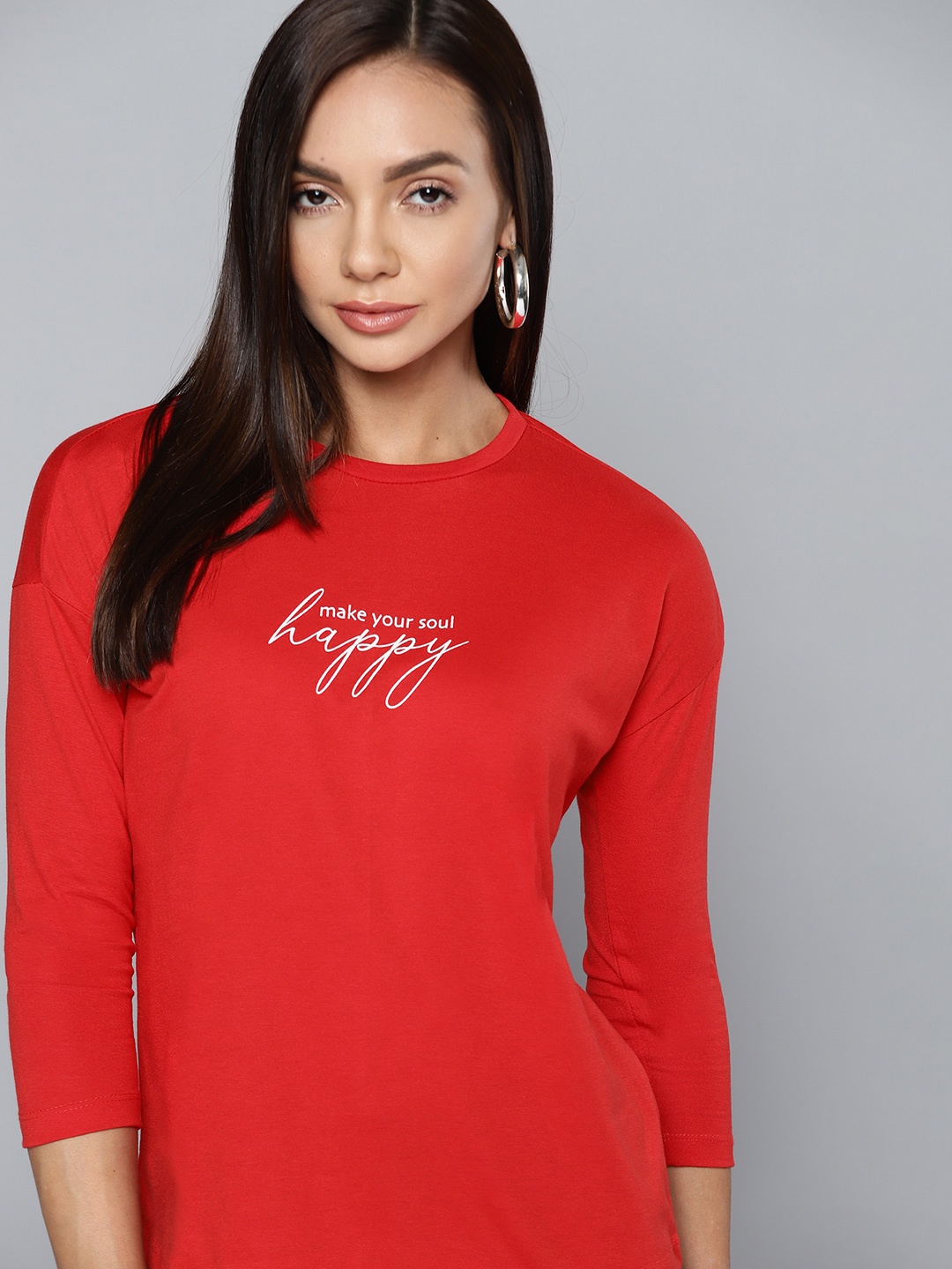 

Chemistry Women Red Printed Detail Pure Cotton T-shirt