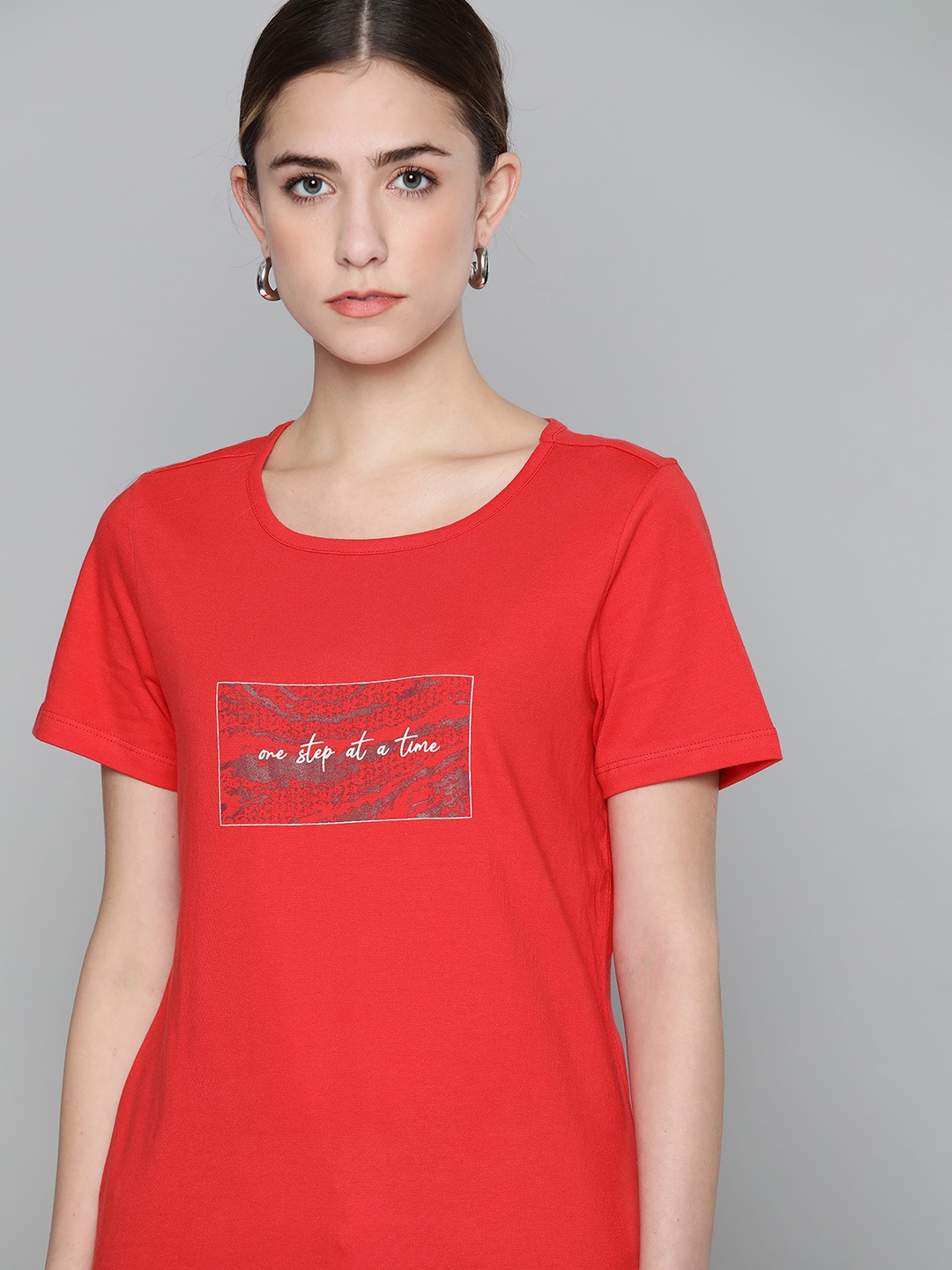 

Chemistry Women Red & White Pure Cotton Typography Print T-shirt