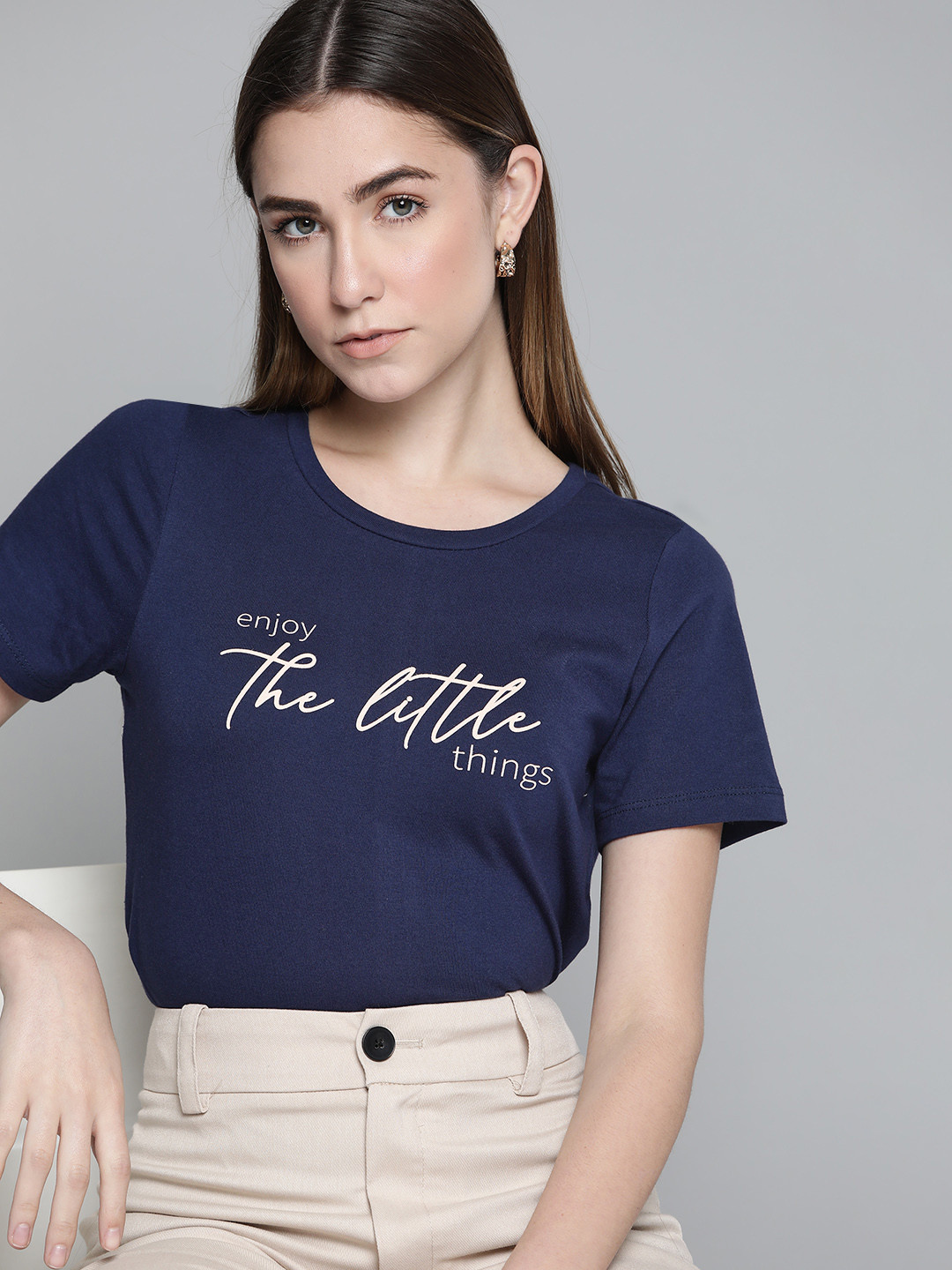 

Chemistry Women Navy Blue Typography Printed Pure Cotton T-shirt