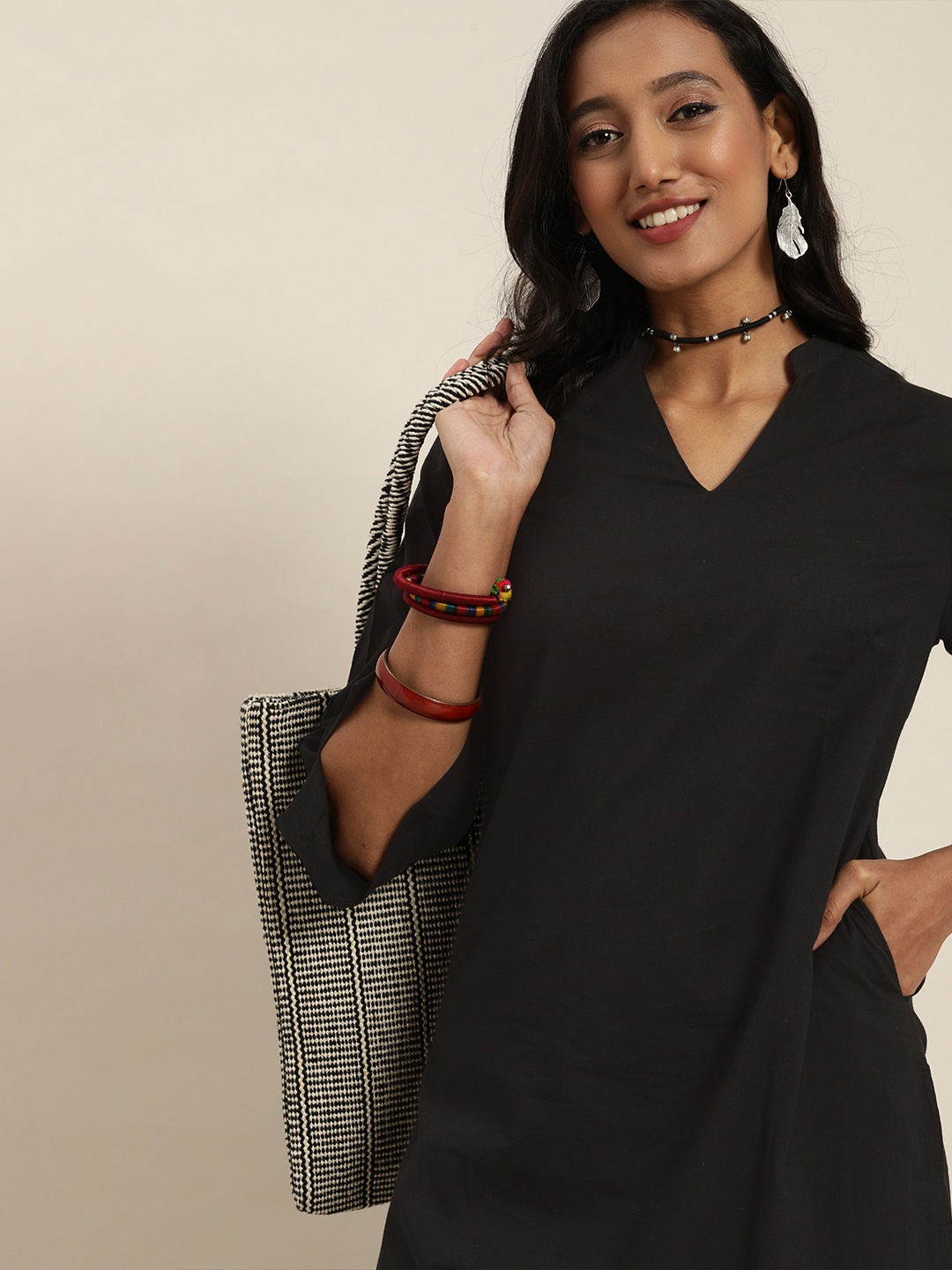 

Taavi Women Black Pure Cotton Lambani Sustainable Kurta with Palazzos