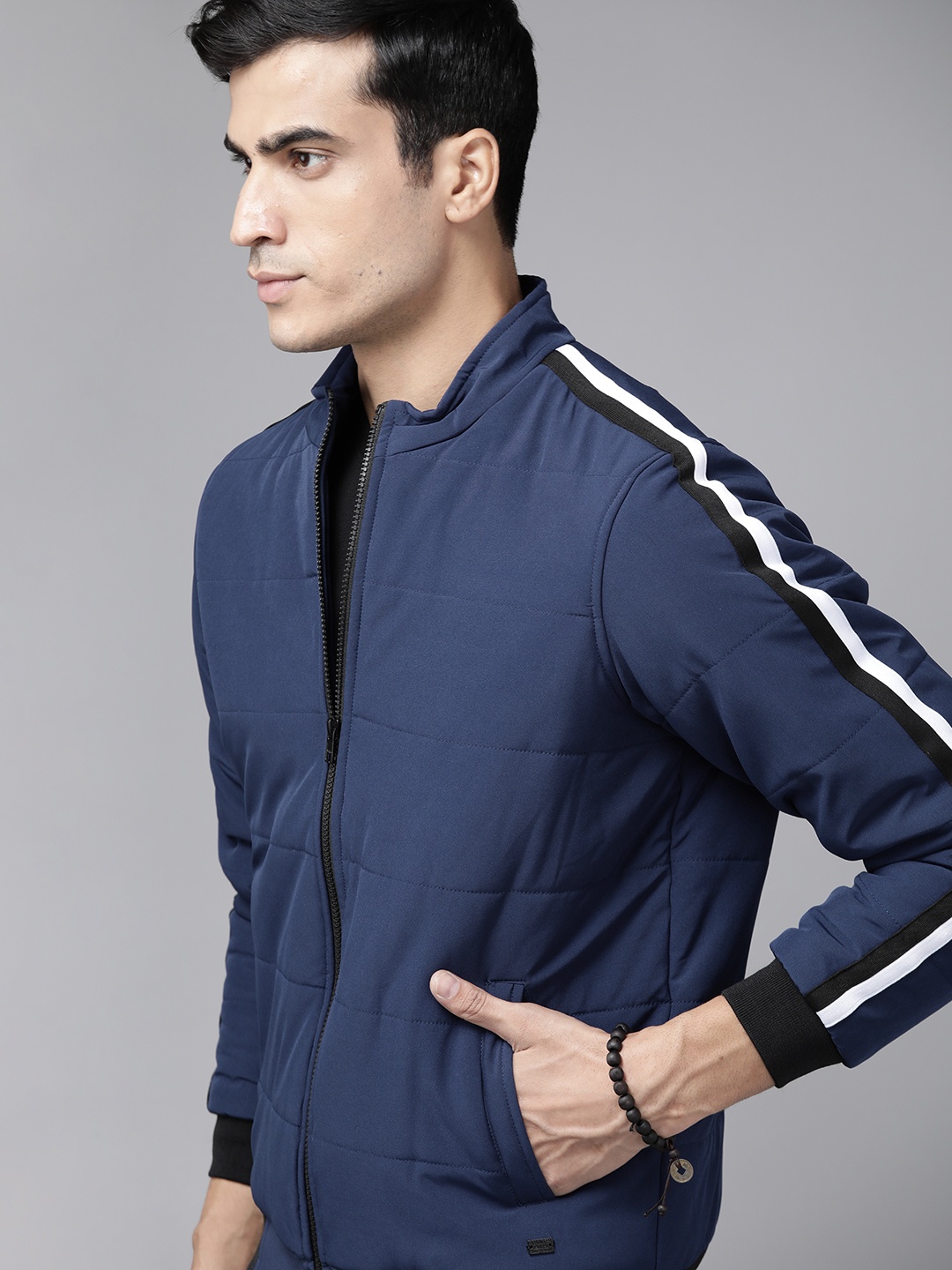 Roadster Men Navy Blue Solid Padded Jacket - buy at the price of $19.40 ...