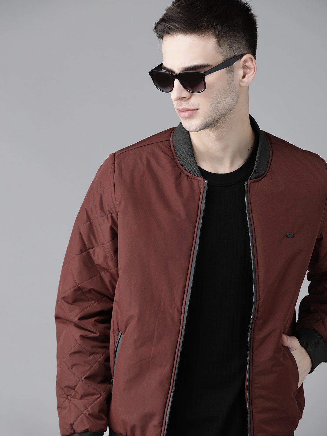 

Roadster Men Maroon Solid Bomber Jacket
