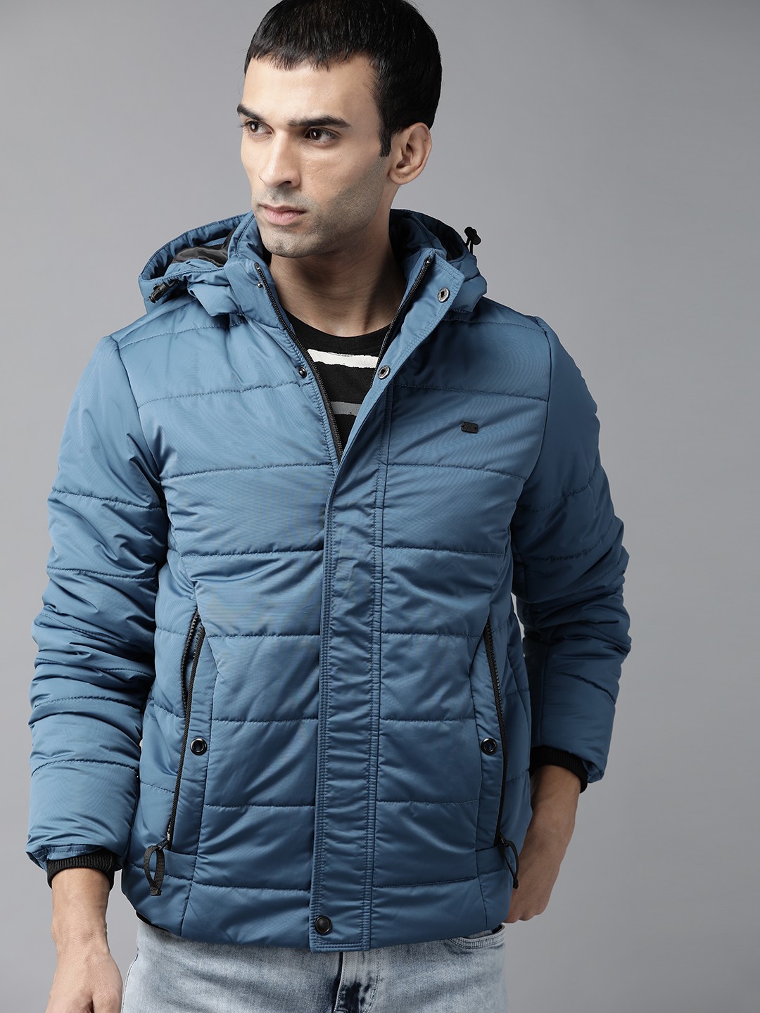 

Roadster Men Blue Solid Padded Jacket