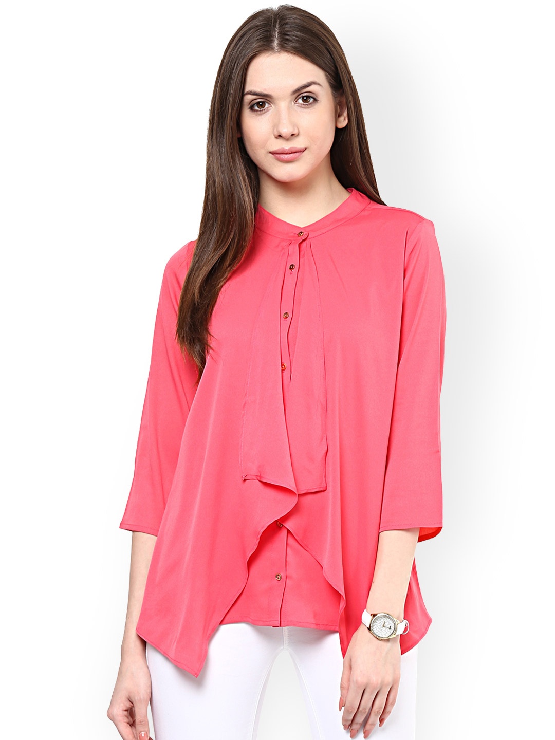 

RARE Pink Georgette Lightweight Layered Top with Cut-Out Detail