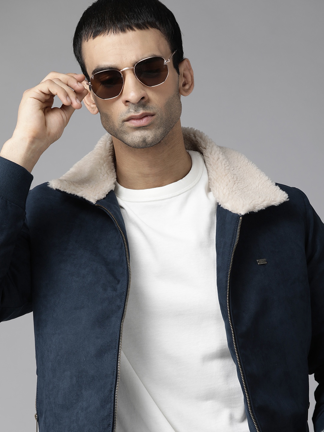 

Roadster Men Navy Blue Solid Bomber Jacket