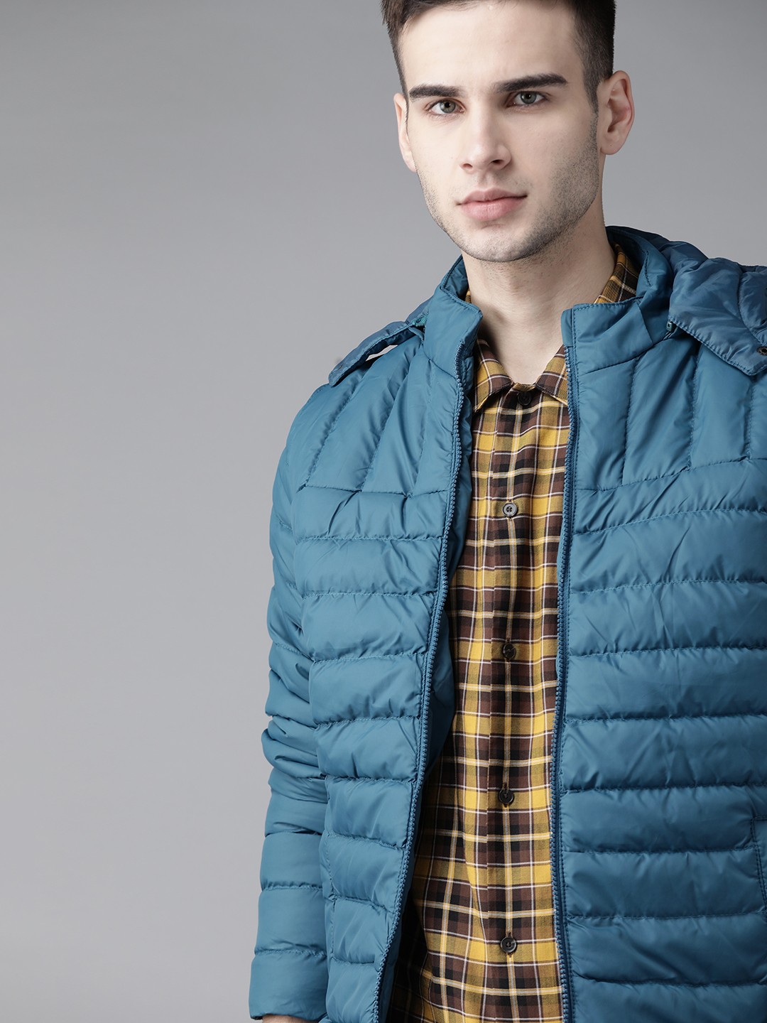 

Roadster Men Blue Hooded Padded Jacket