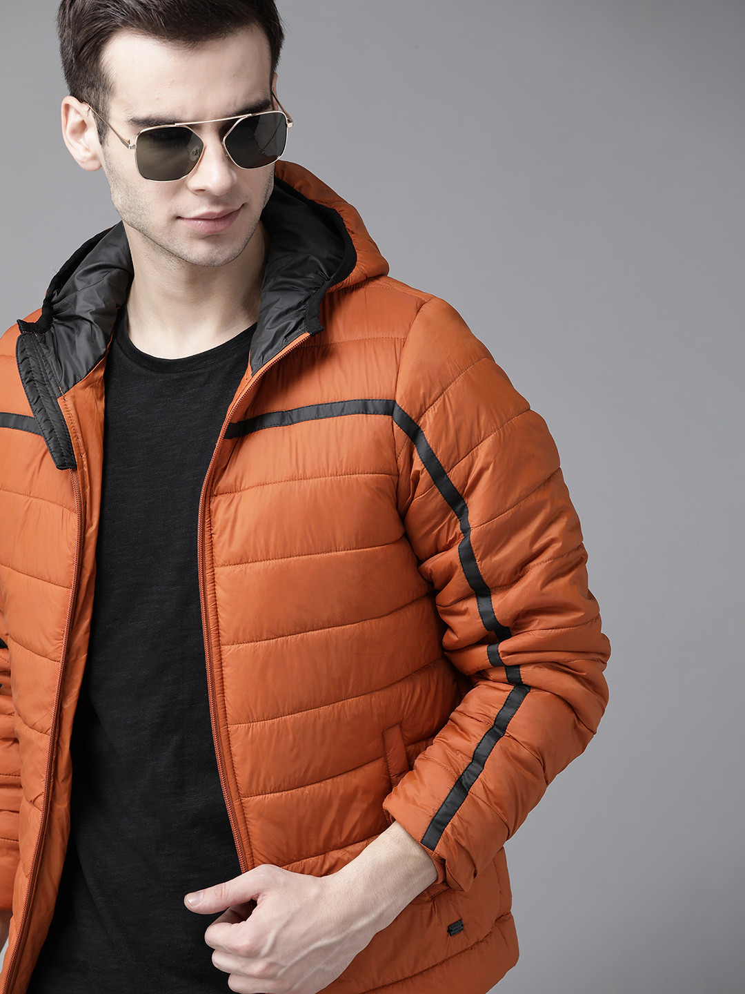 

Roadster Men Rust Orange Solid Padded Jacket