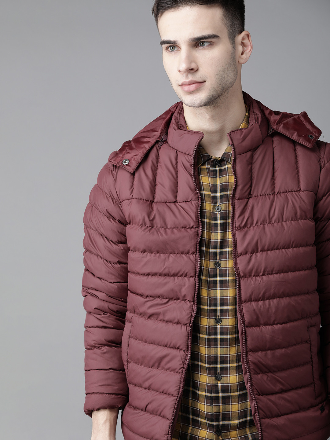 

Roadster Men Maroon Hooded Padded Jacket