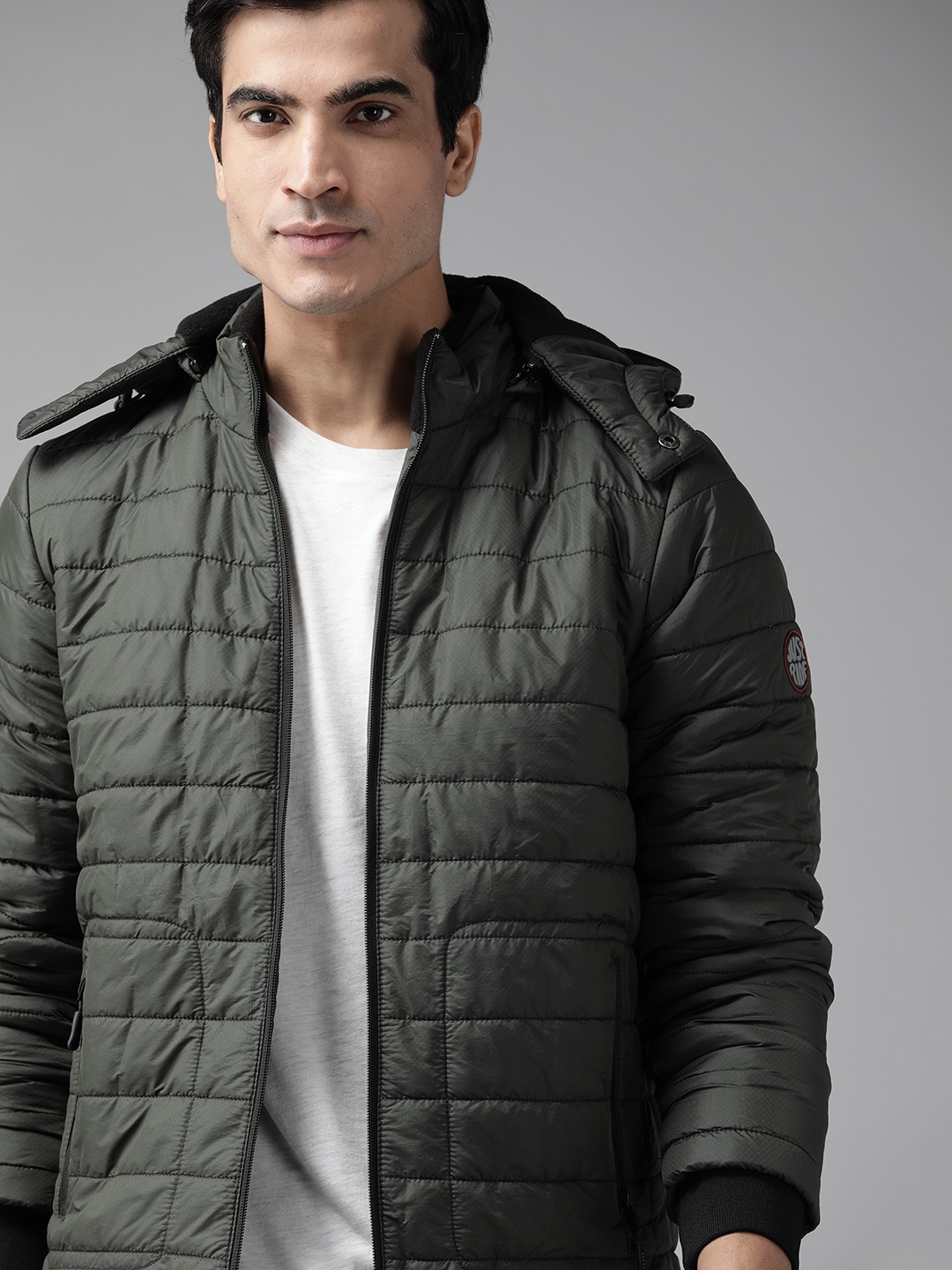 

Roadster Men Olive Green Hooded Padded Jacket