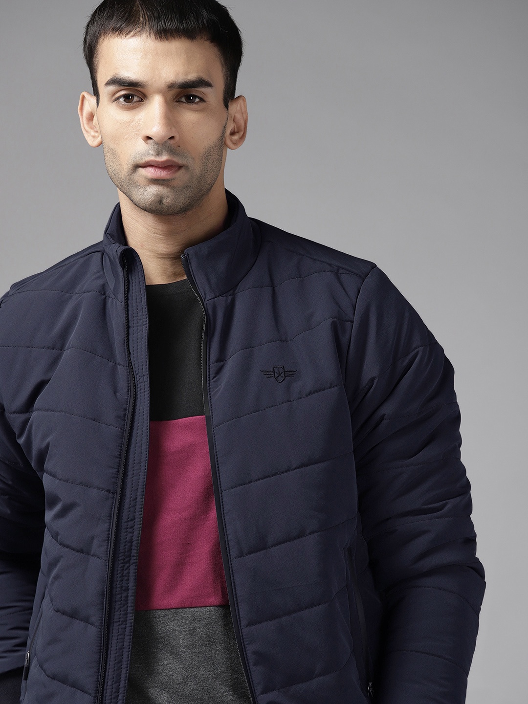 

Roadster Men Navy Blue Padded Jacket