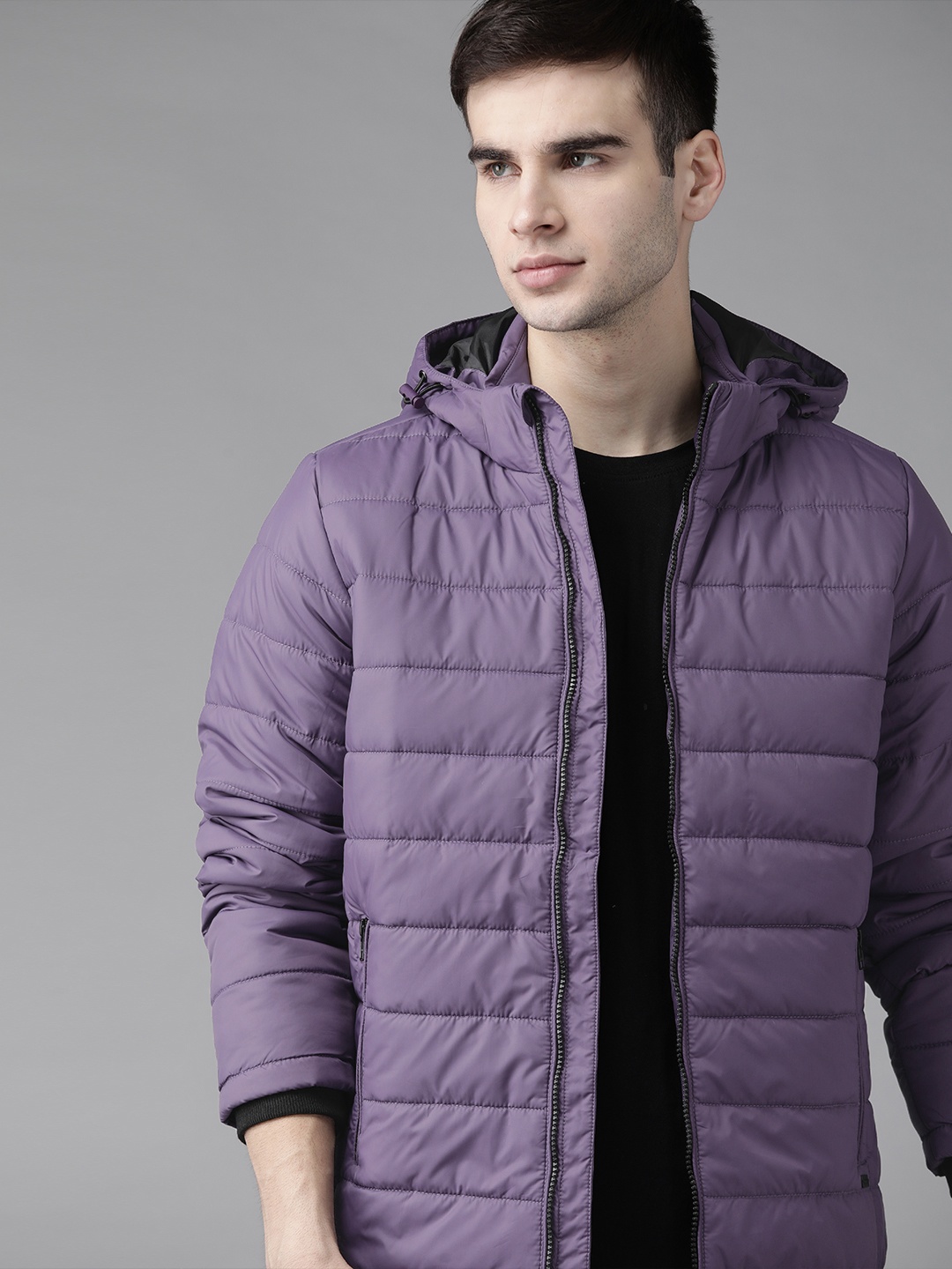 

Roadster Men Purple Solid Hooded Padded Jacket