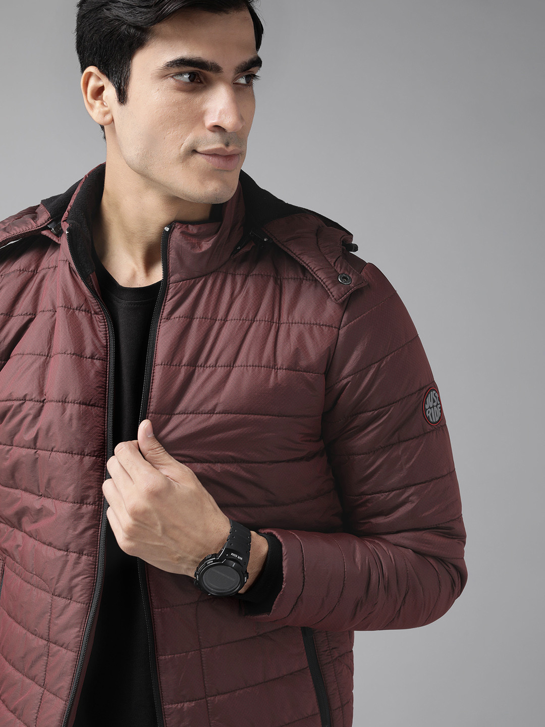 

Roadster Men Maroon Solid Hooded Padded Jacket