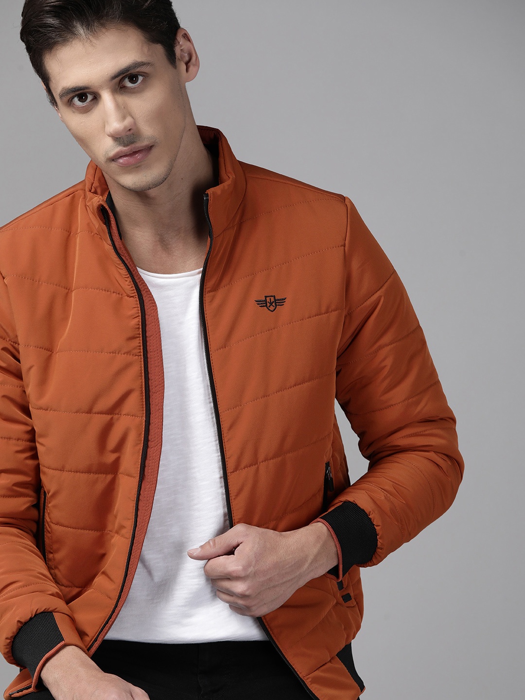 

Roadster Men Rust Brown Solid Padded Jacket