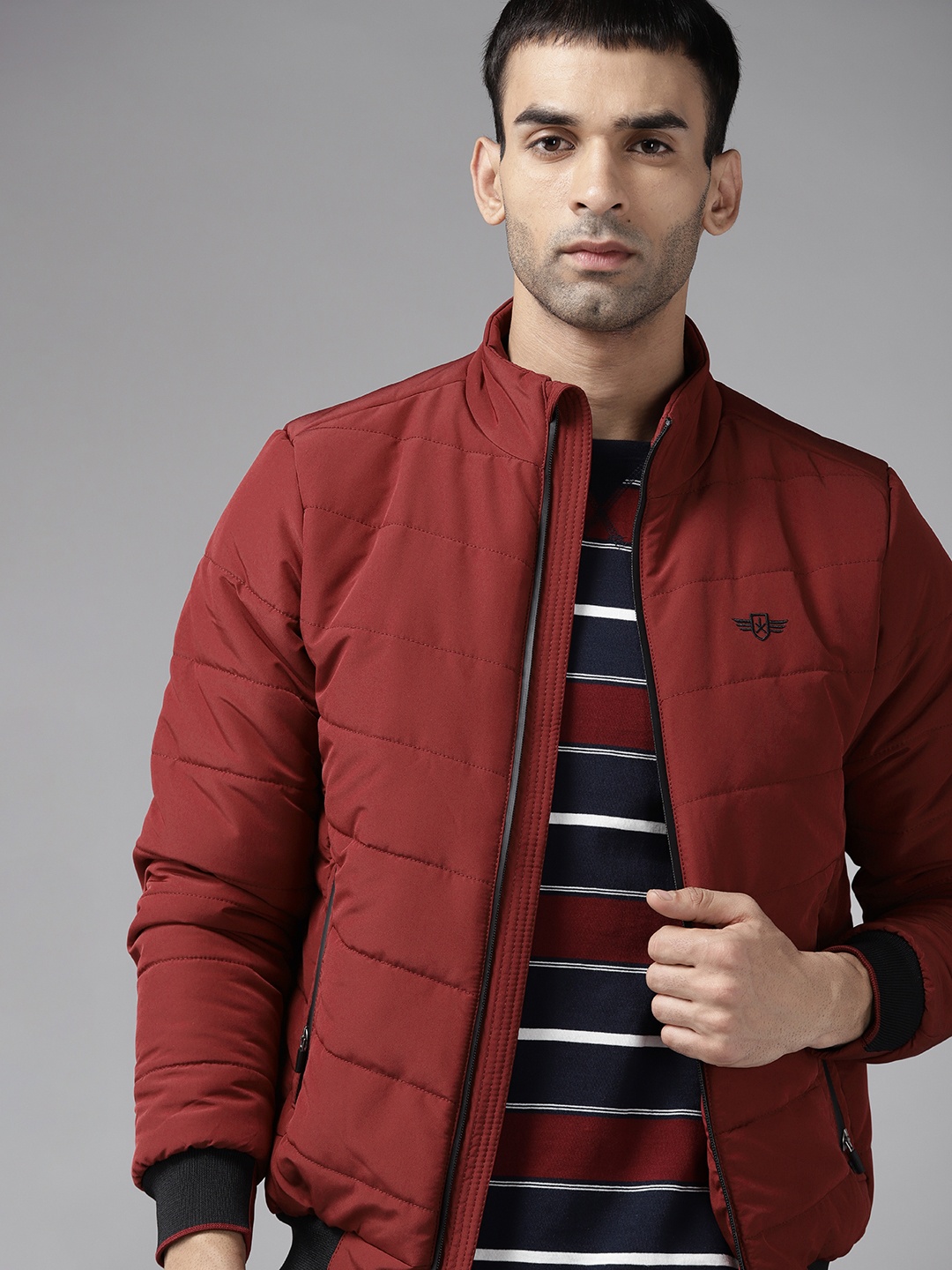 

Roadster Men Maroon Solid Bomber Jacket