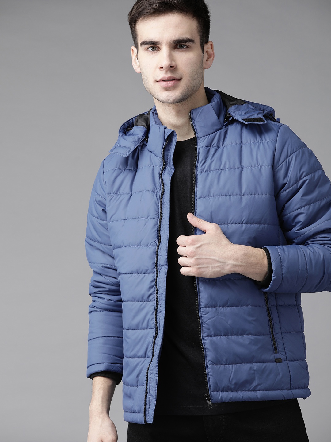 

Roadster Men Blue Solid Hooded Padded Jacket
