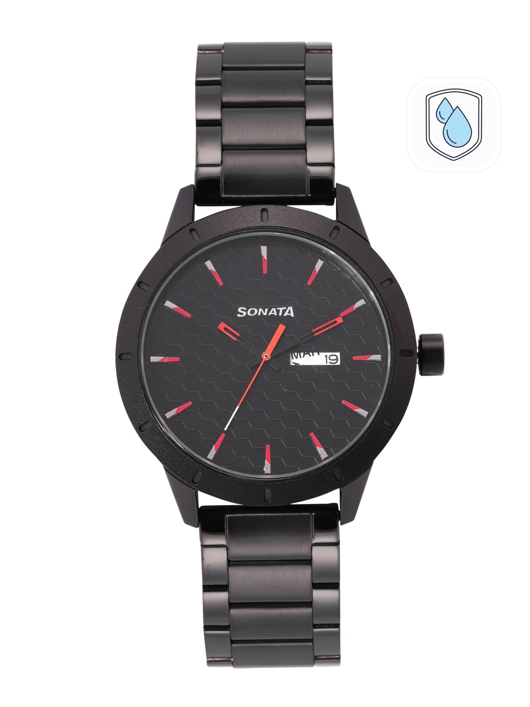 

Sonata Men Black Patterened Analogue Watch NN7137AM02