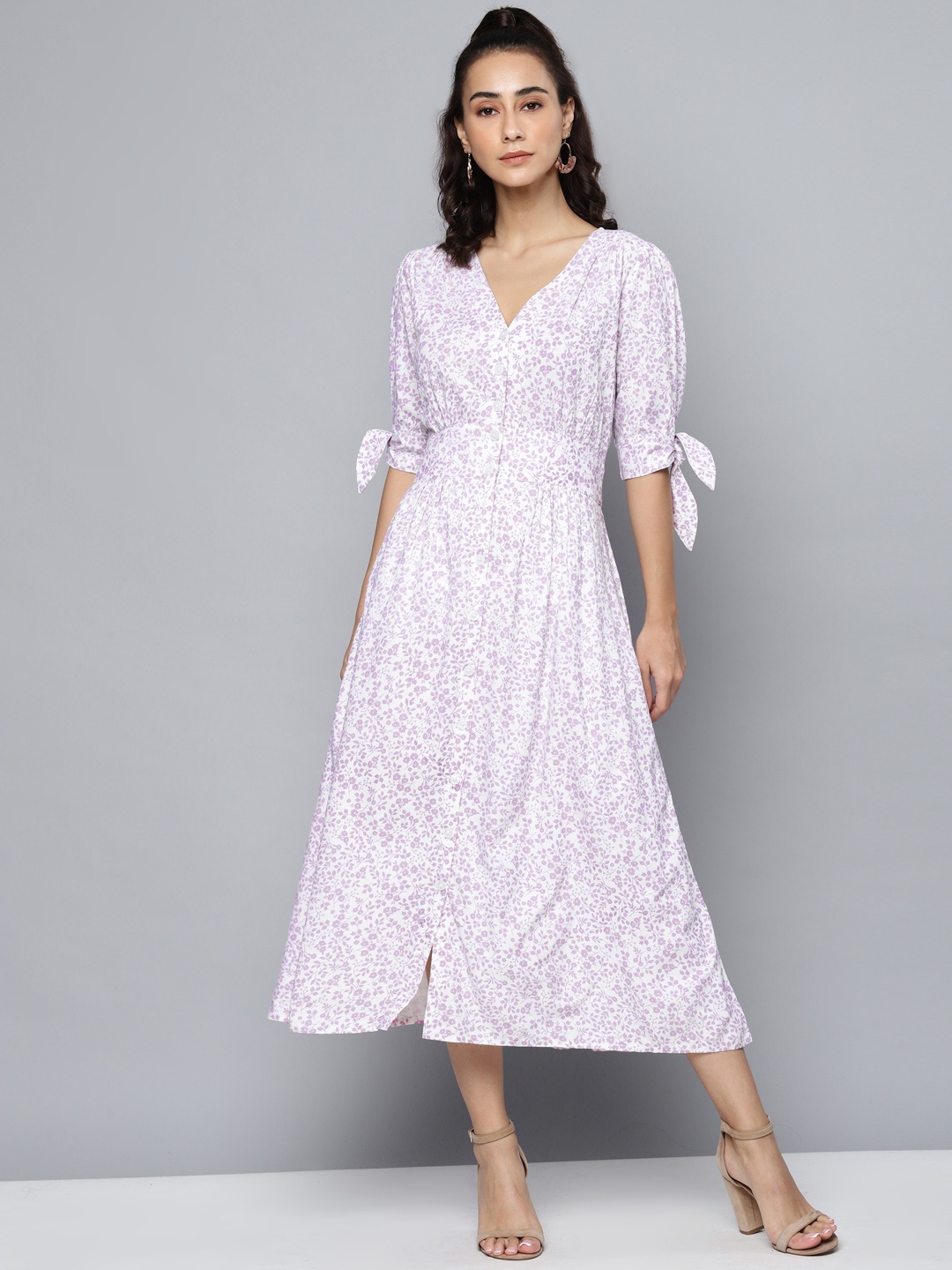 

SCOUP White & Lavender Floral Print A-Line Dress
