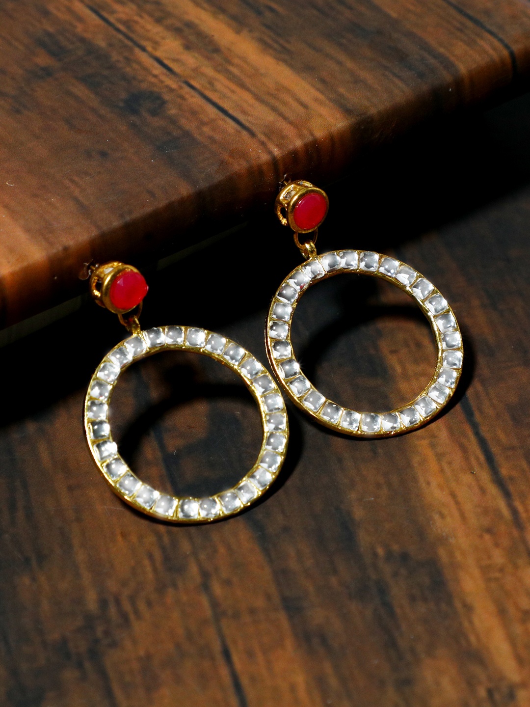 

KARATCART Red & White Circular Drop Earrings