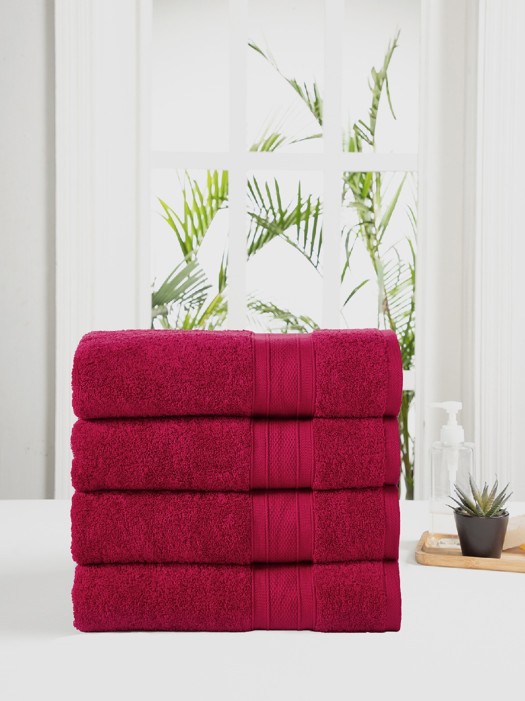 

MYTRIDENT 4 Piece Bath Towel Set Red Soft and Plush 100% Cotton 500 GSM