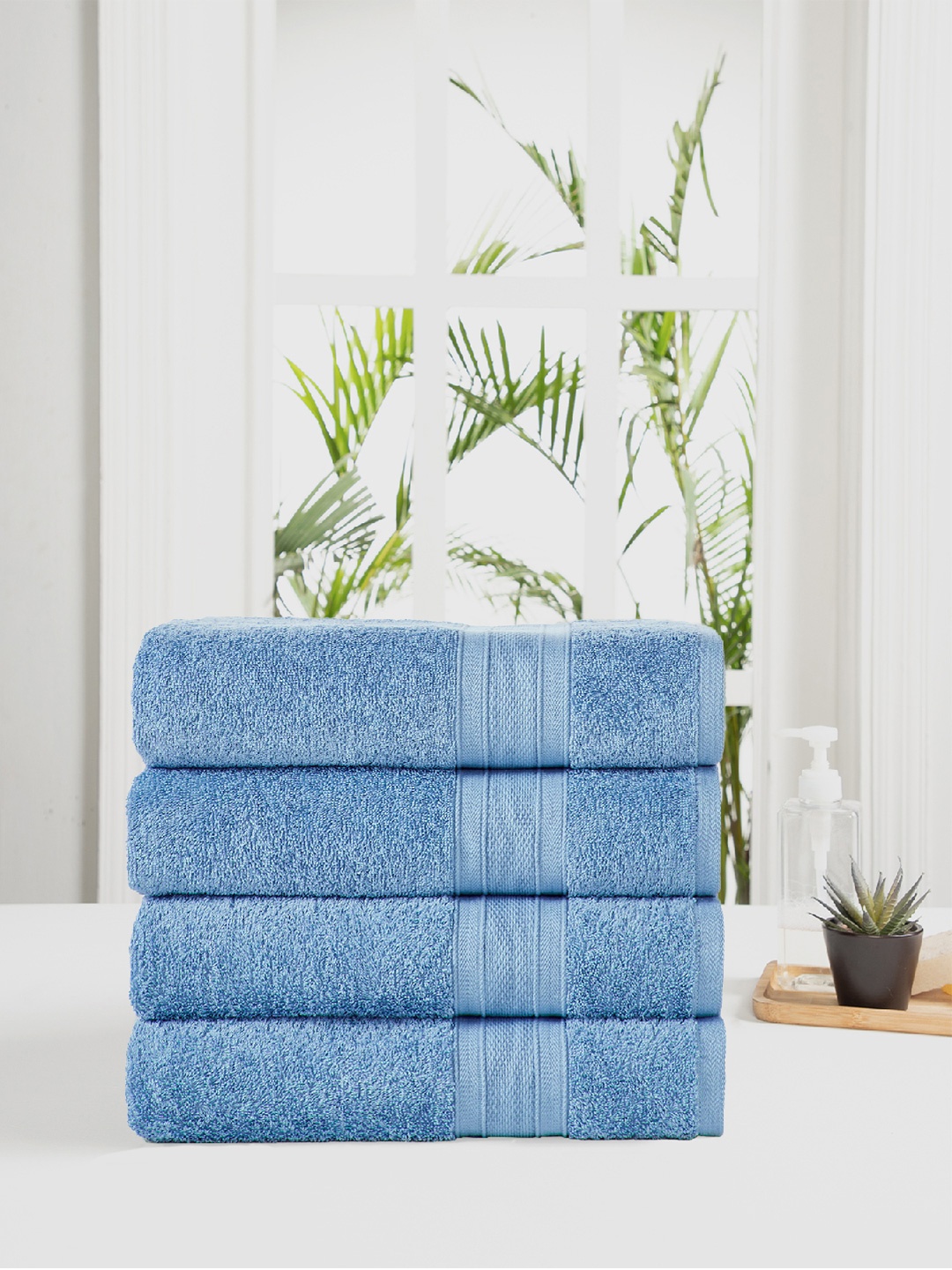 

MYTRIDENT Set of 4 Turquoise Blue 500 GSM Cotton Bath Towels