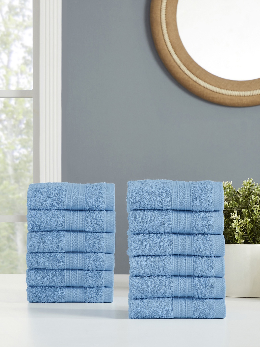 

MYTRIDENT Blue Set Of 12 500 GSM Solid Face Towels, Turquoise blue